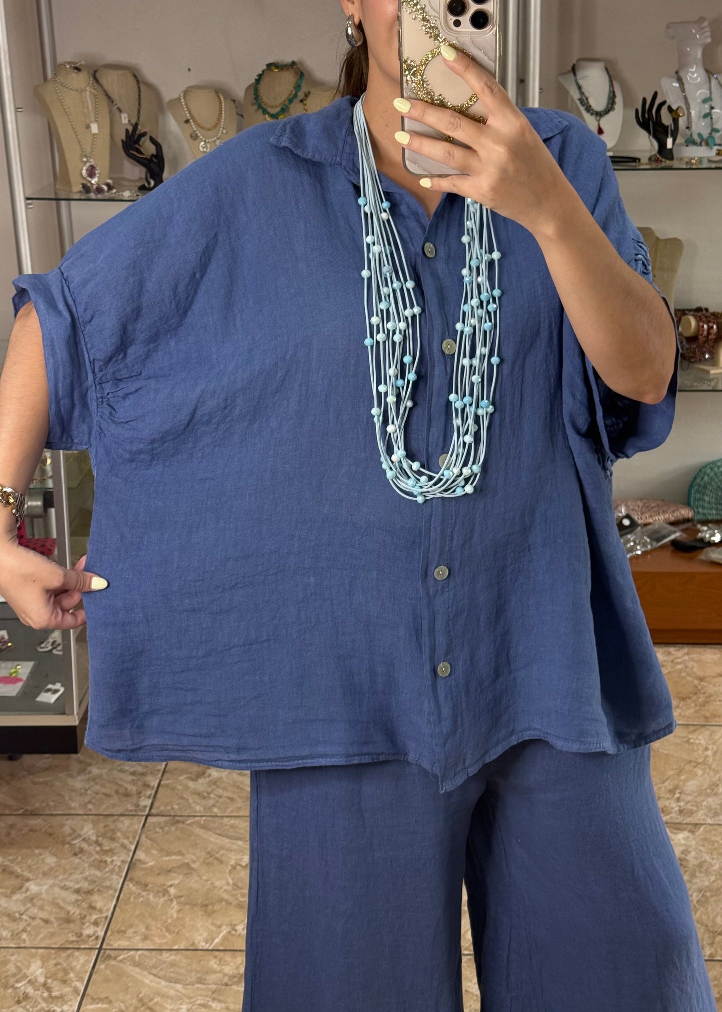 Linen/Cotton Embroidered Back Top (NO RETURNS OR EXCHANGE) (PANT SOLD SEPARATELY)