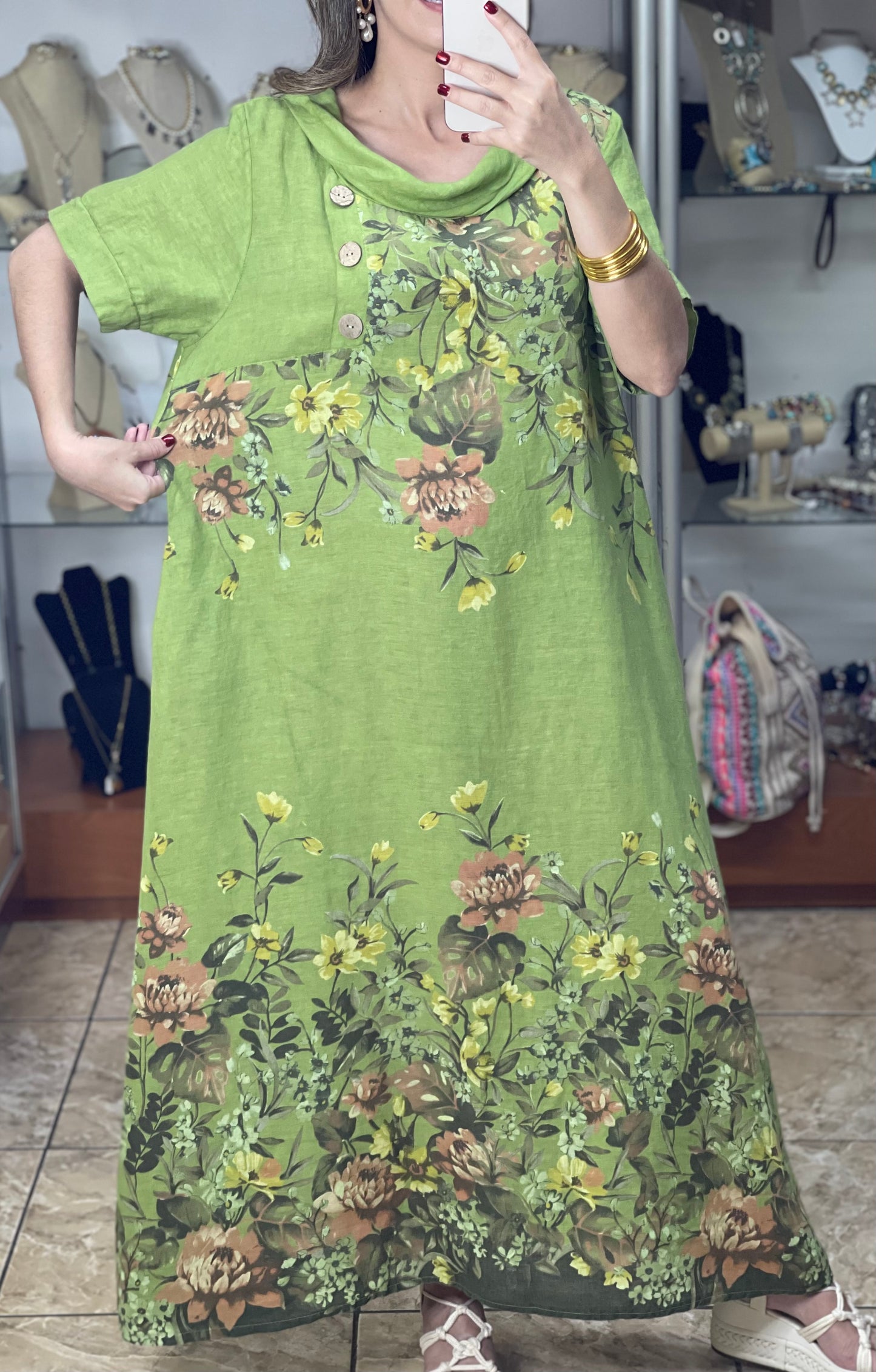 Charlotte OS Linen Floral Maxi Dress