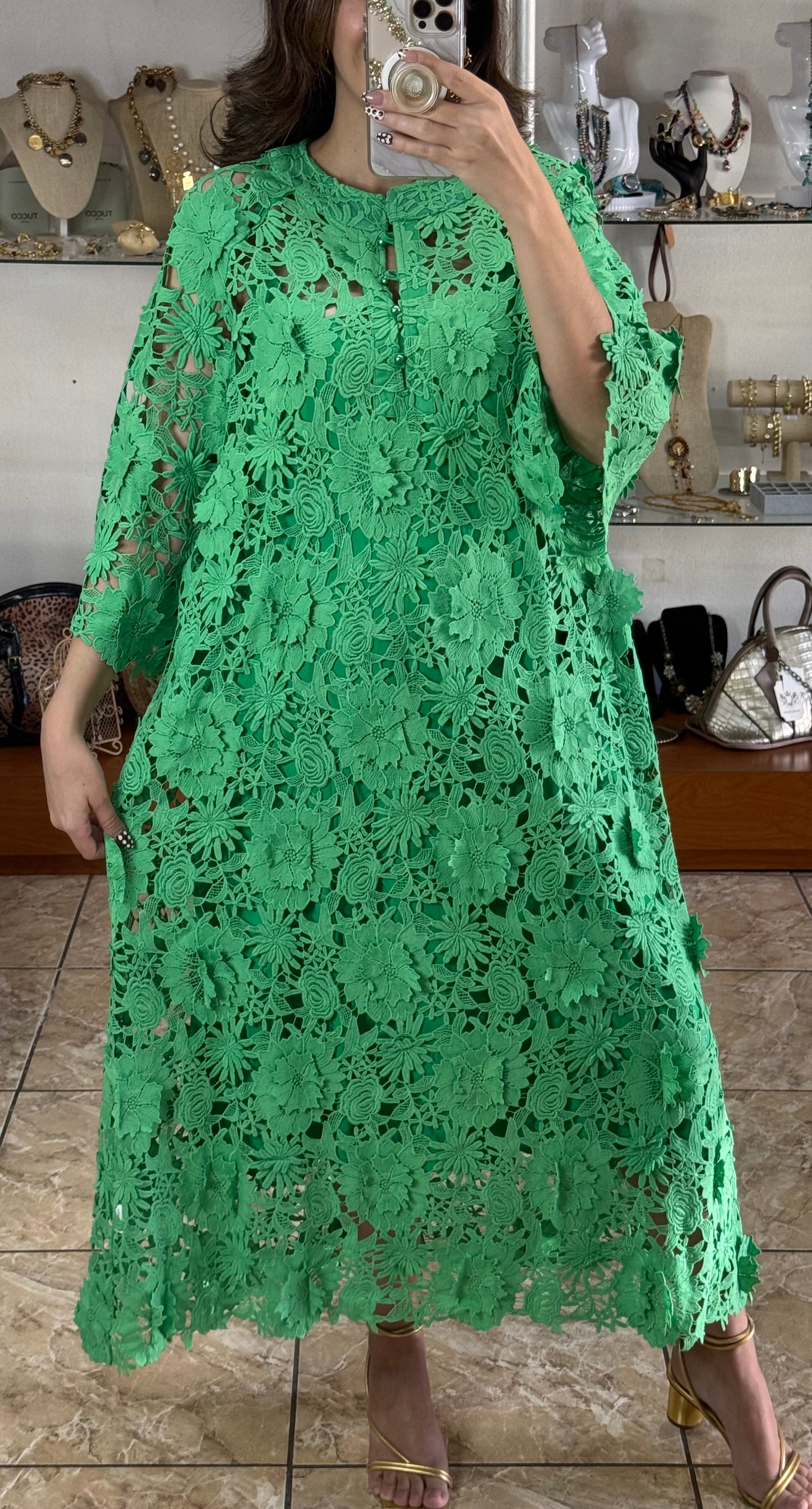 Floral Appliqué OS Maxi Dress (NO RETURNS OR EXCHANGE)