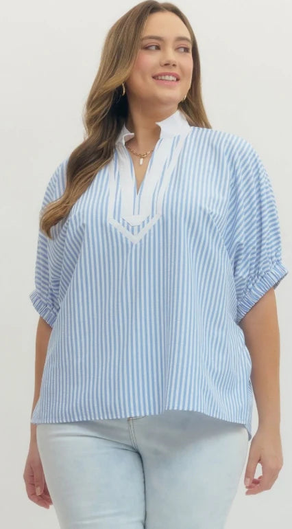 Dolman Sleeve Blue Stripes Top (PLUS)