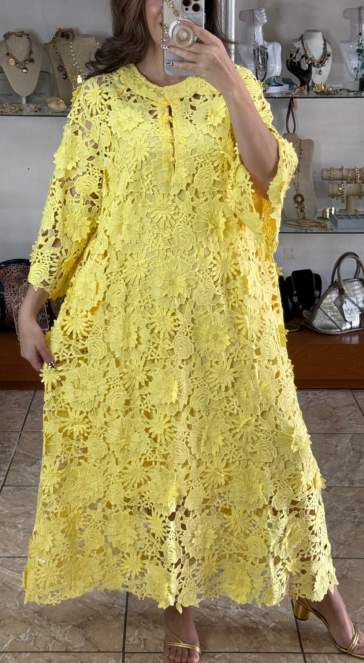 Floral Appliqué OS Maxi Dress (NO RETURNS OR EXCHANGE)