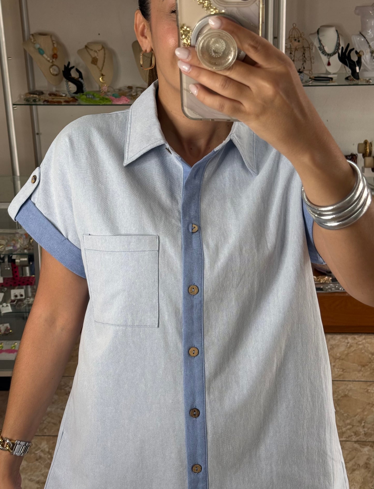 Light Blue Button Down Denim Dress