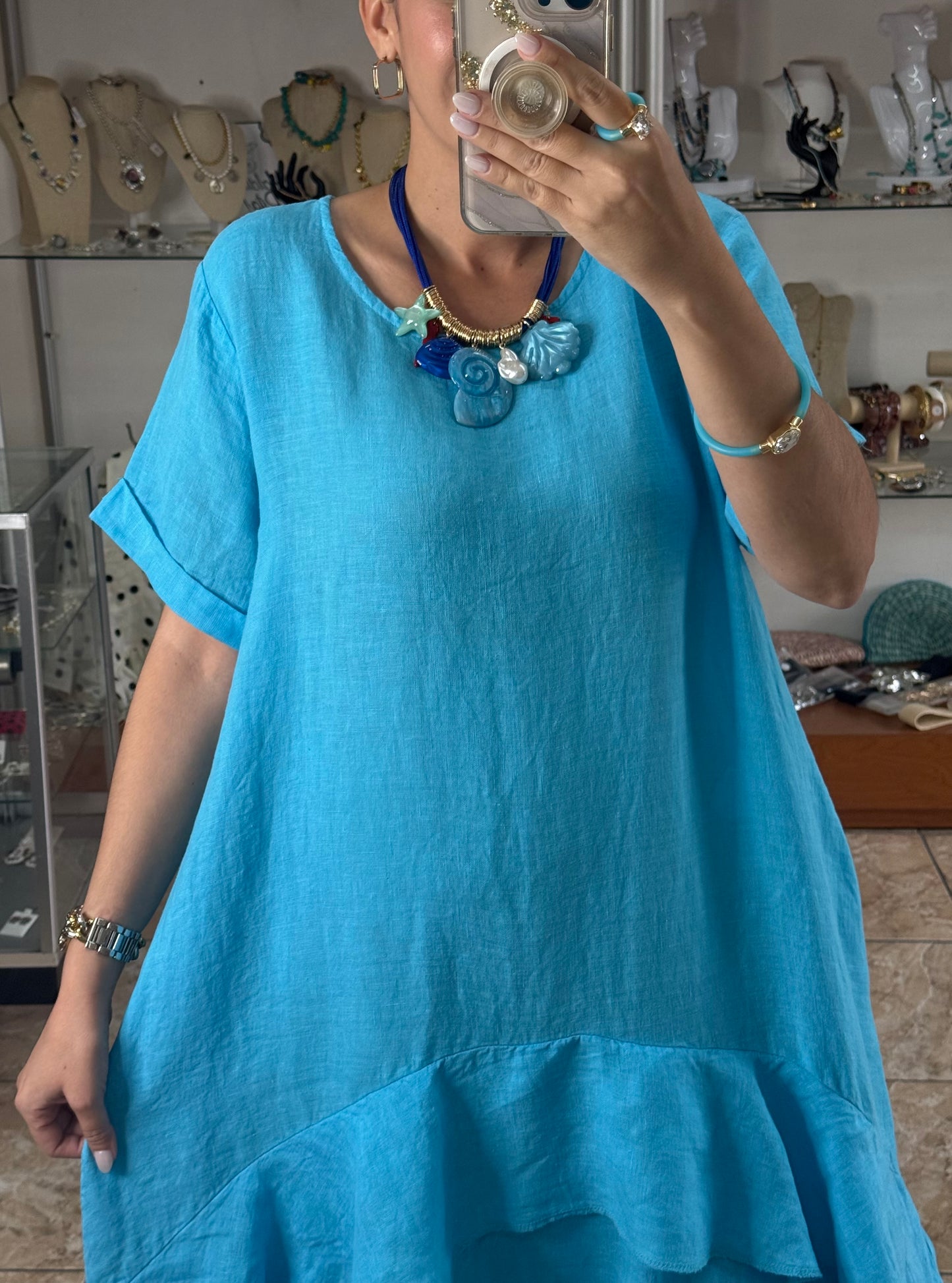 OS Ruffle Tiered Linen Midi Dress (NO RETURNS OR EXCHANGE)