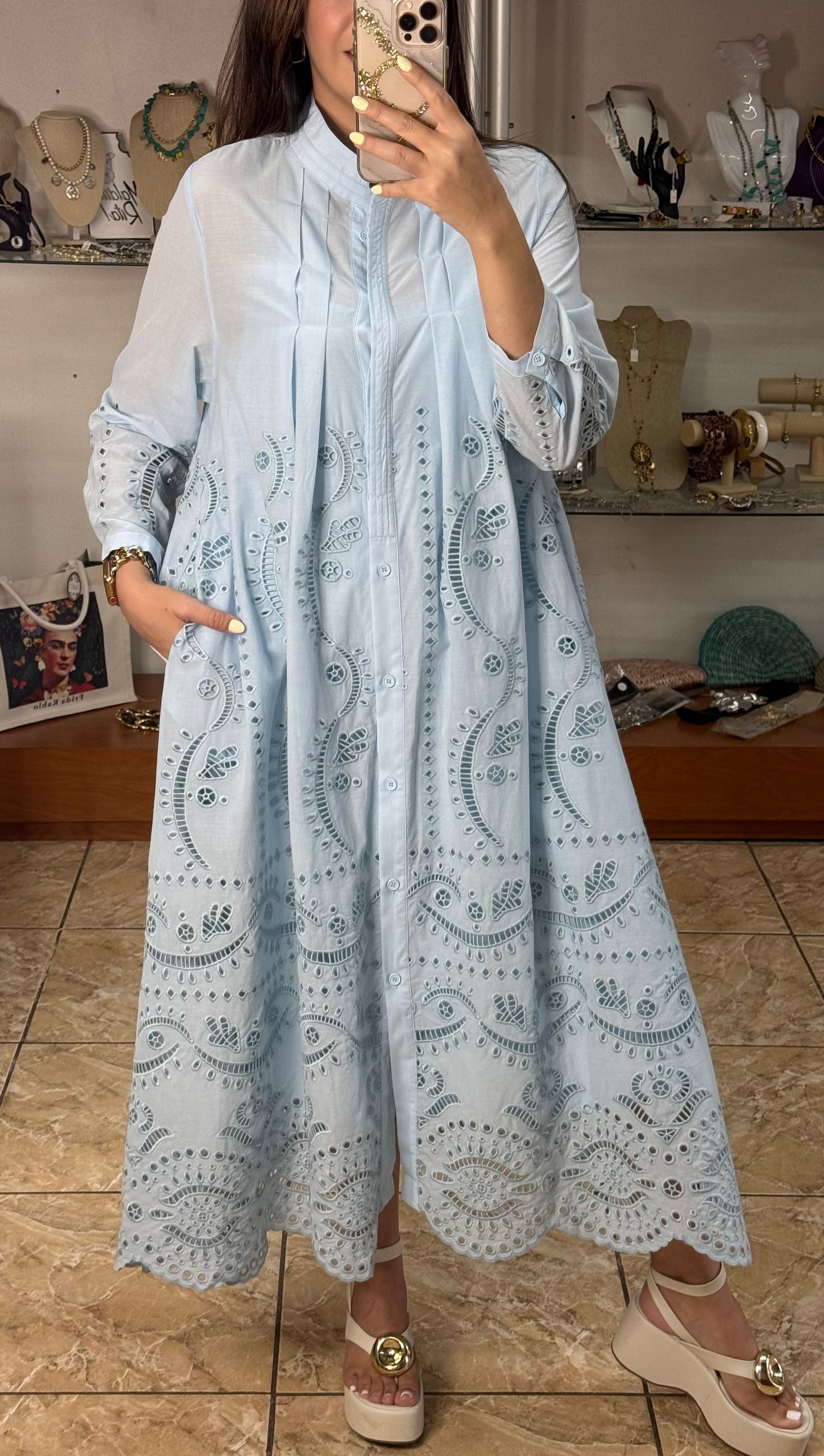 Long Sleeves Embroidered OS Maxi Dress (NO RETURNS OR EXCHANGE)