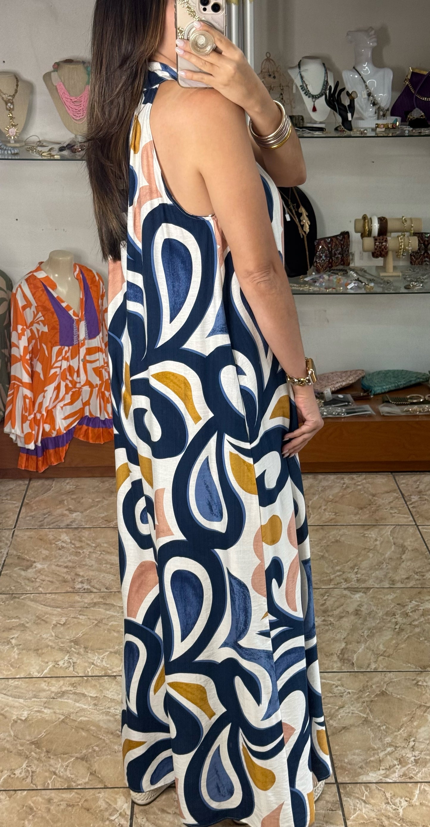 Blue Mix Halter Jumpsuit