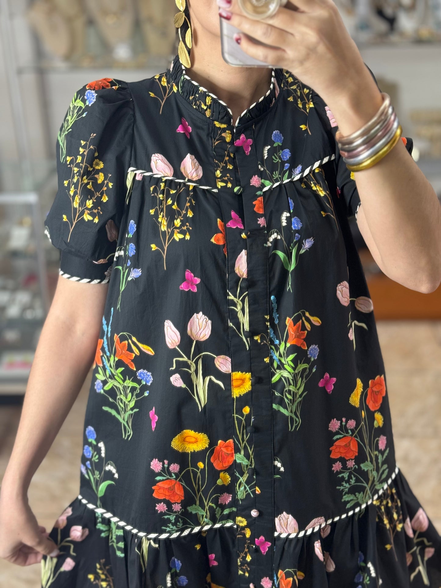 Multicolor/Black Floral Doll Dress