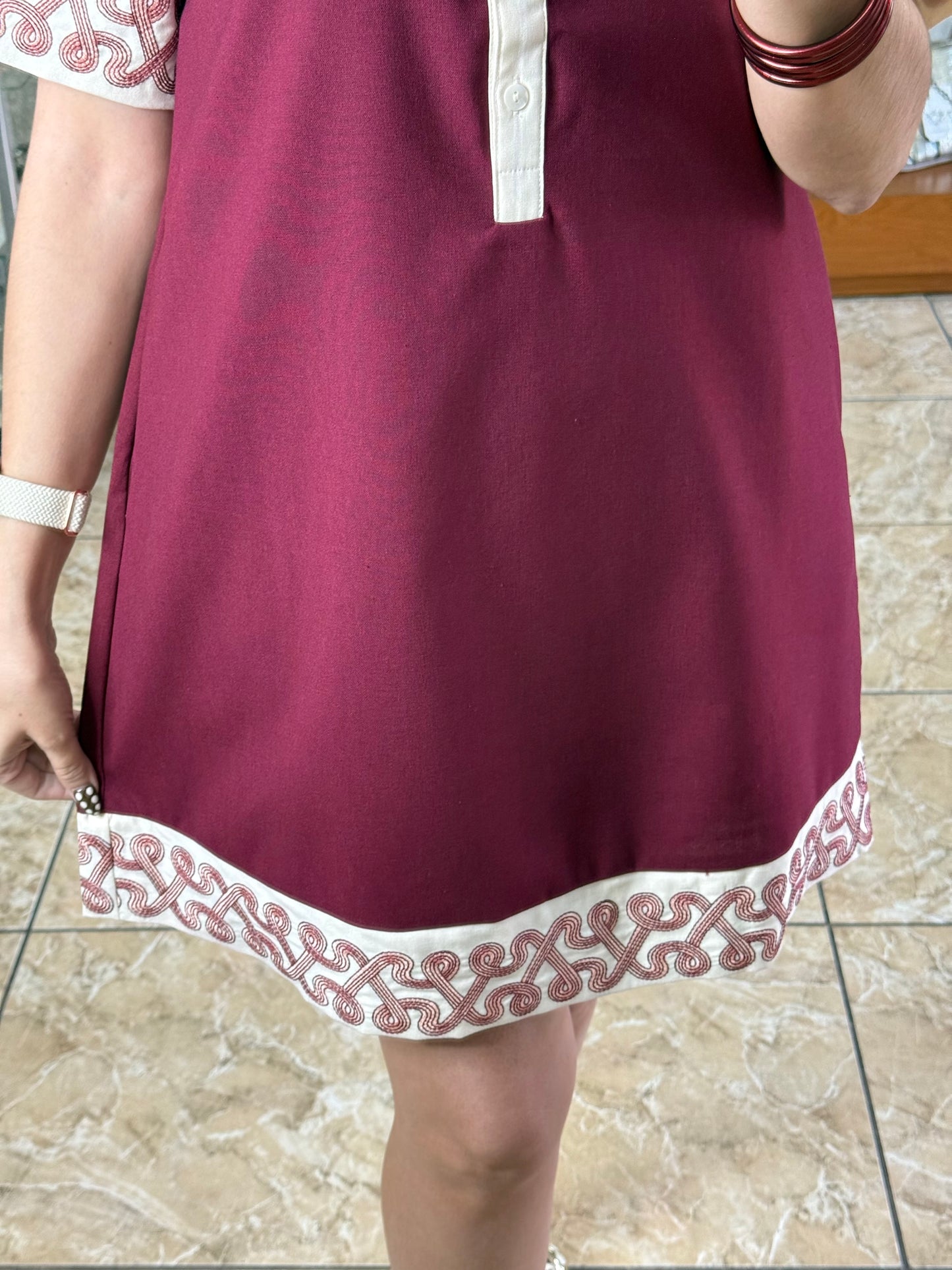 Burgundy Short Sleeve Mini Dress