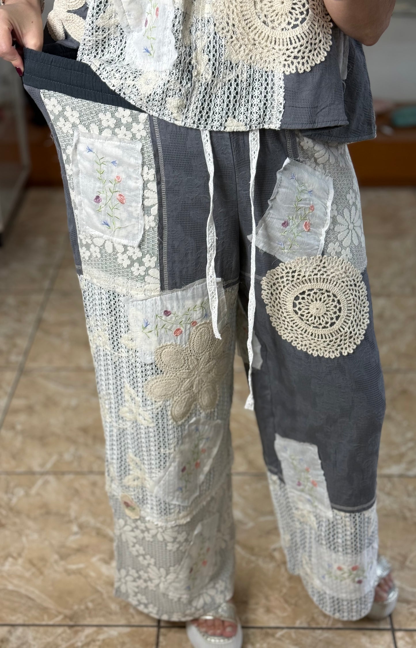 Charcoal Grey Crochet Details Pant Set (FINAL SALE)