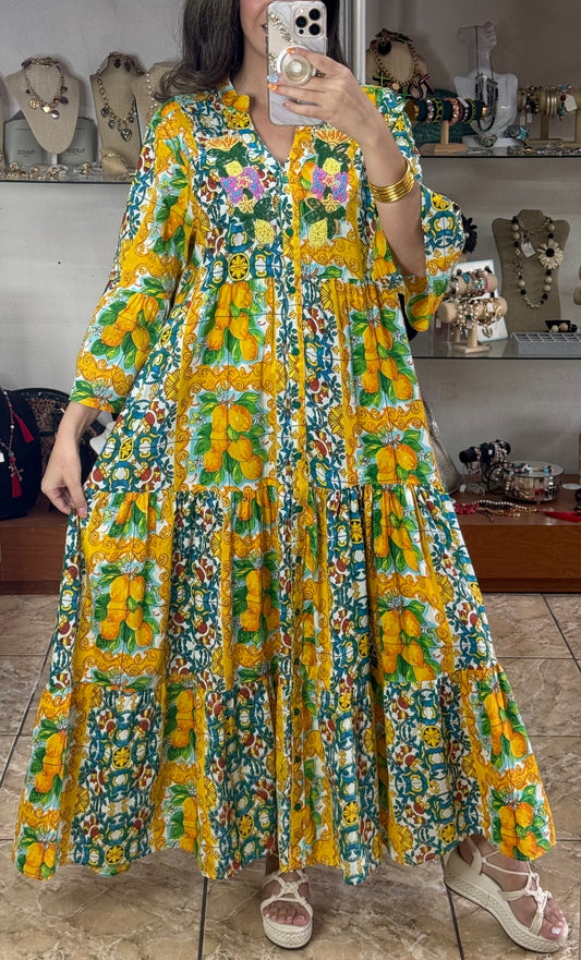 Yellow Lemons OS Maxi Dress (FINAL SALE)