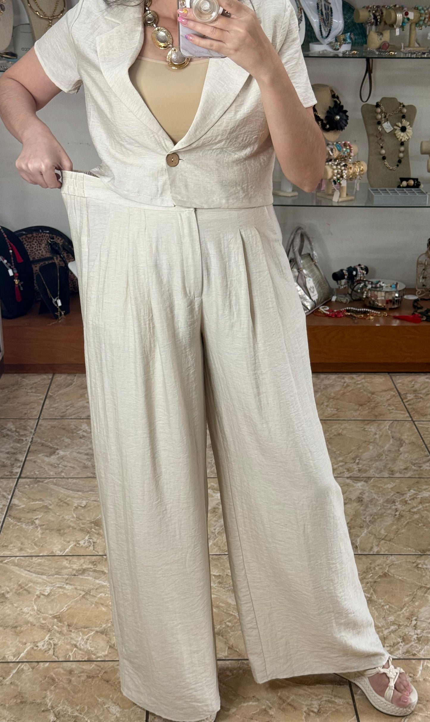 Cream Top and Pant Set