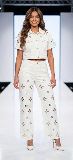 Off White Jacket Top and Pant Set (NO RETURNS OR EXCHANGE)