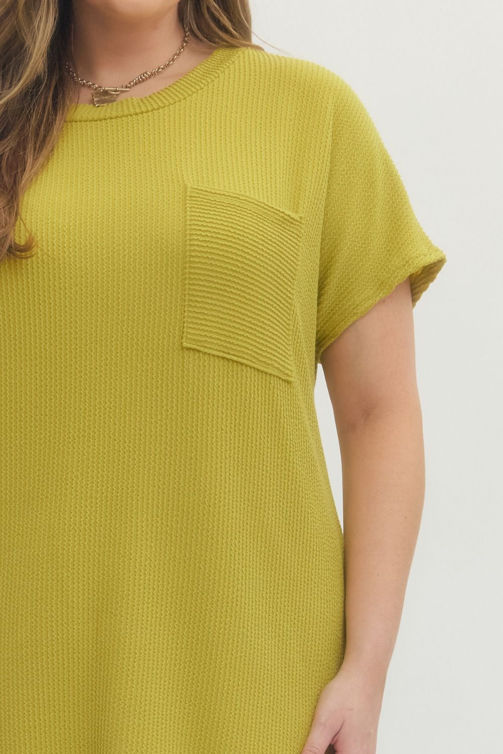 Chartreuse Ribbed Basic Dress (PLUS)