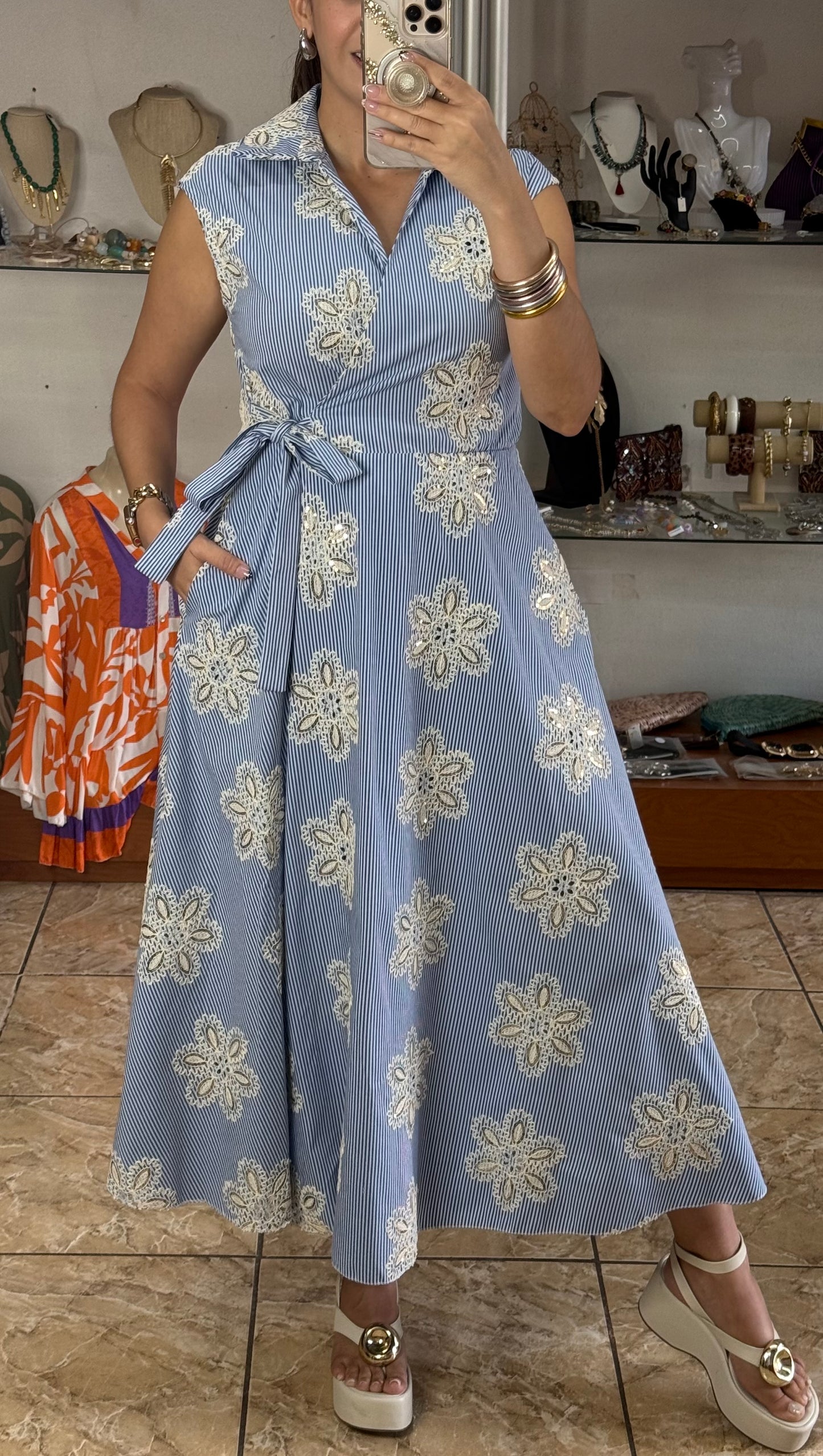 Stripes & Flowers OS Wrap Dress (NO RETURNS OR EXCHANGE)