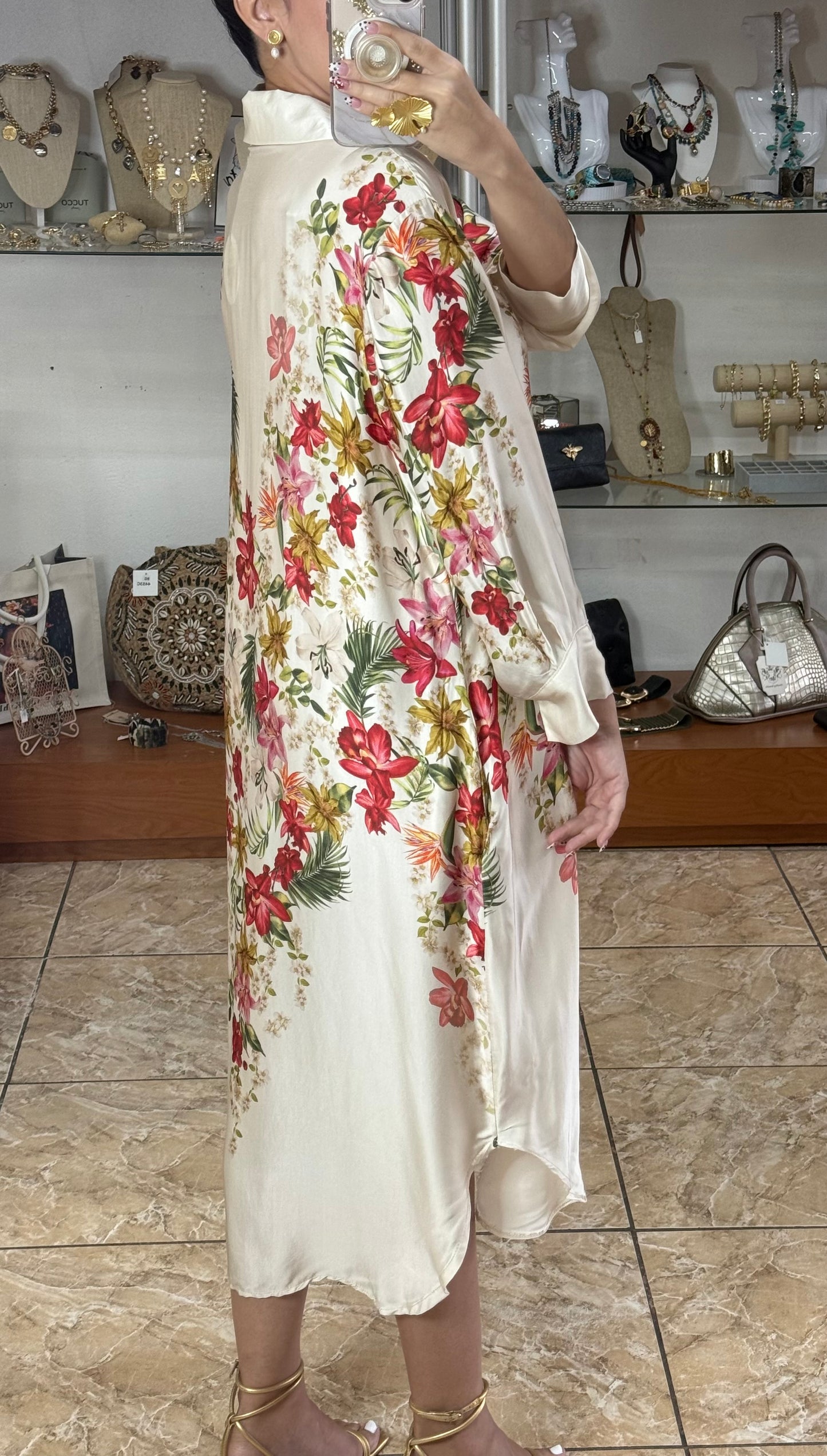 Cream Floral OS Midi Dress (FINAL SALE)