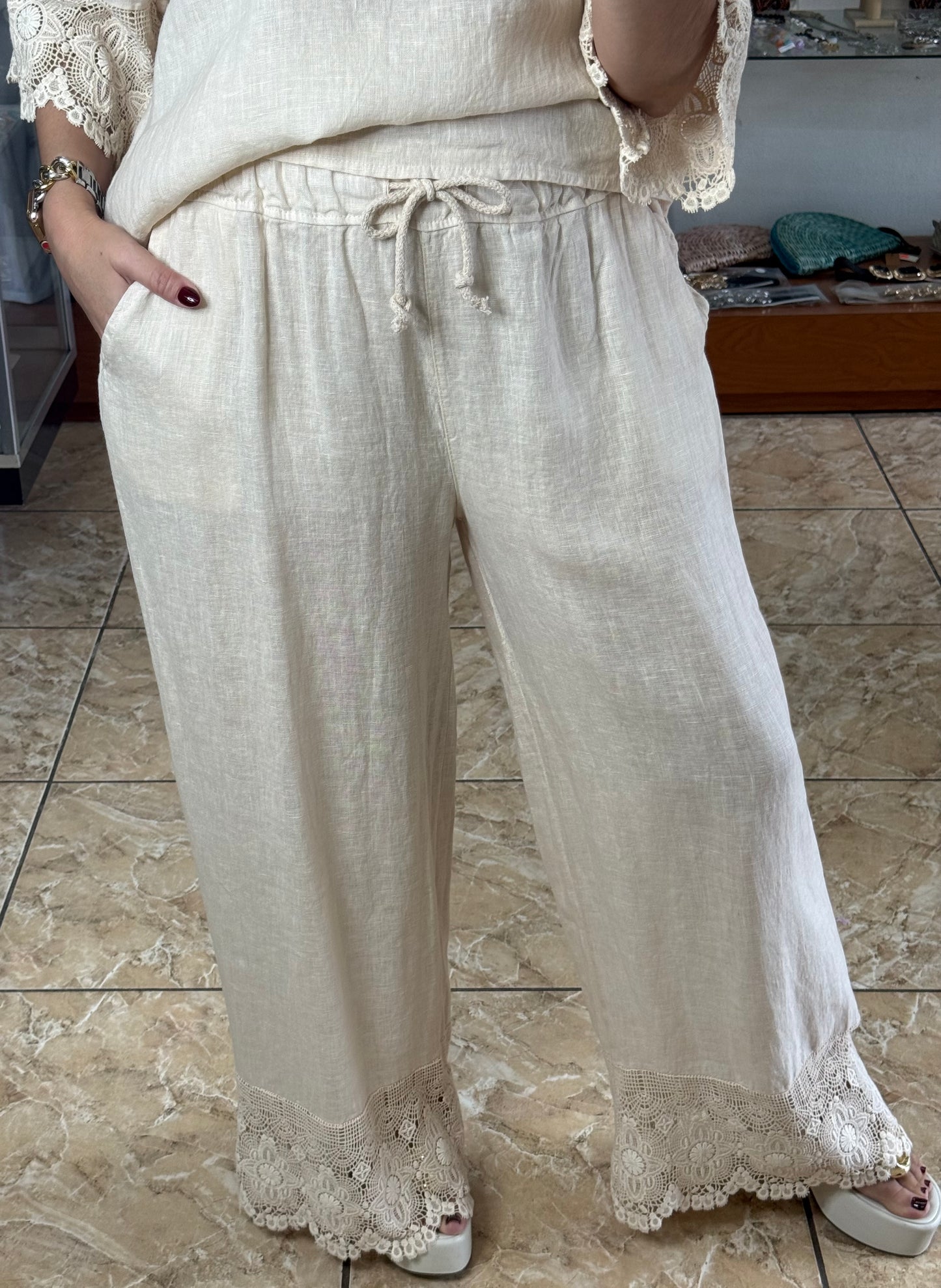 Crochet Trim OS Linen Set (NO RETURNS OR EXCHANGE)