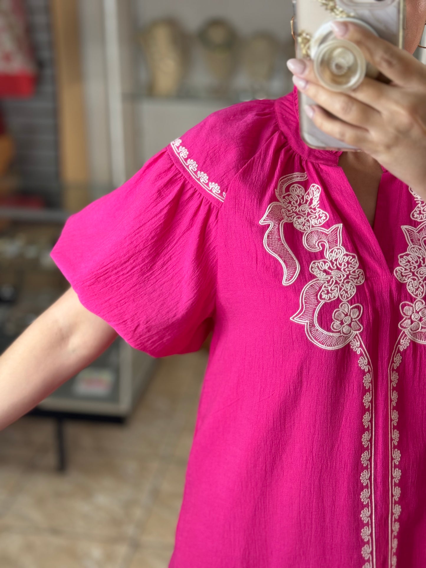 Fuchsia Embroidered Babydoll Dress