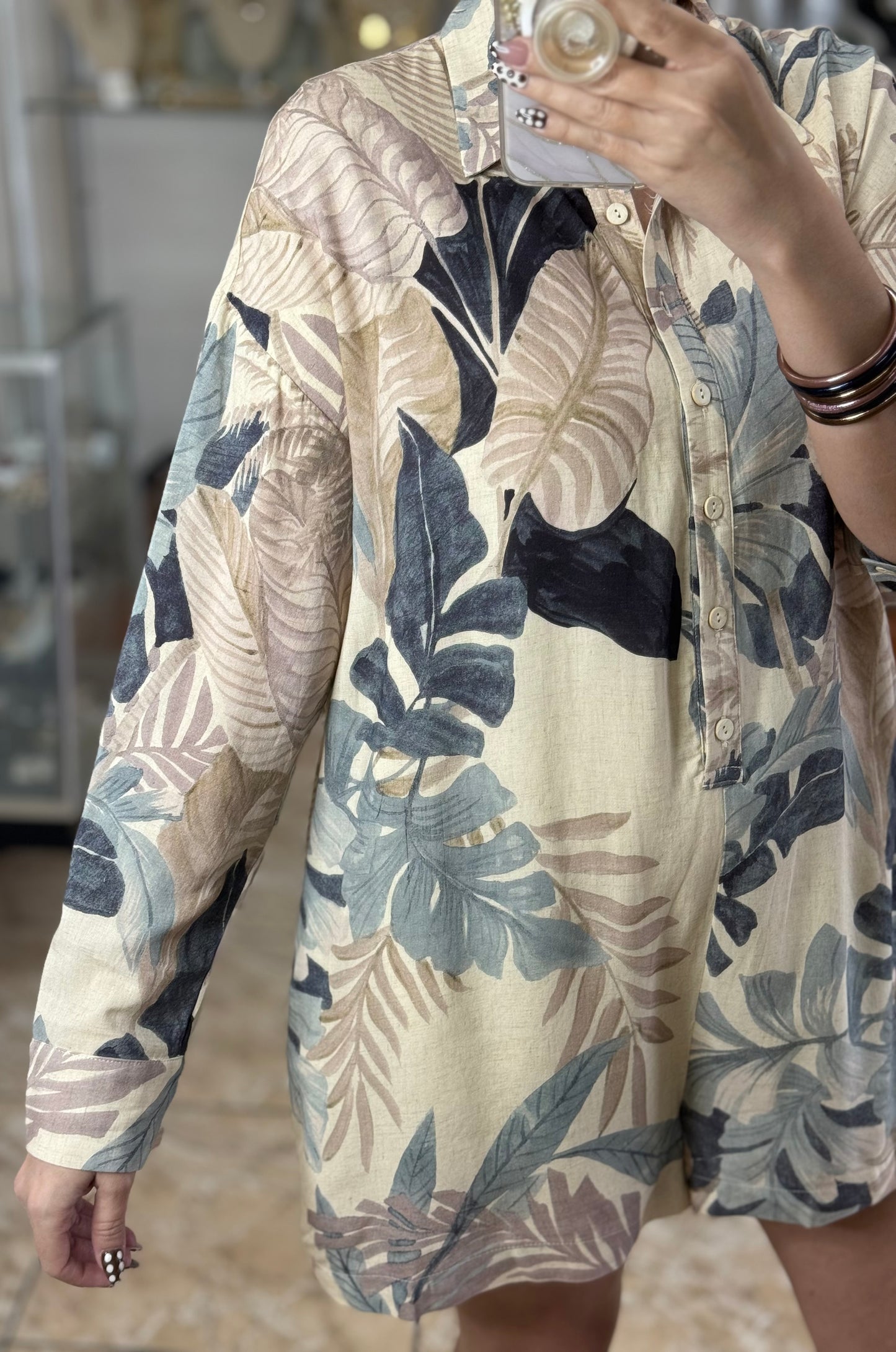 Beige/Blue Leaves Romper