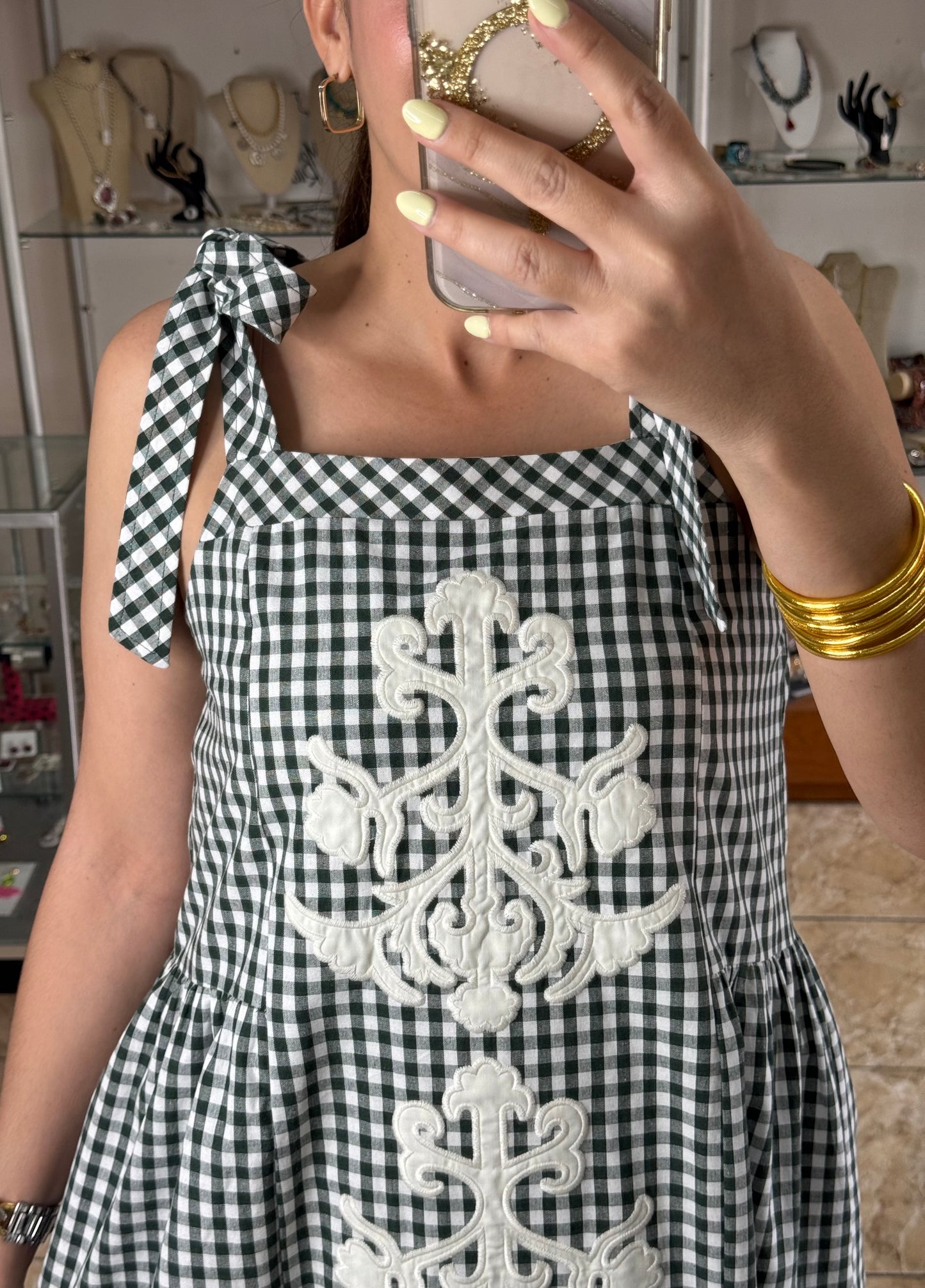 Hunter Green Gingham Midi Dress