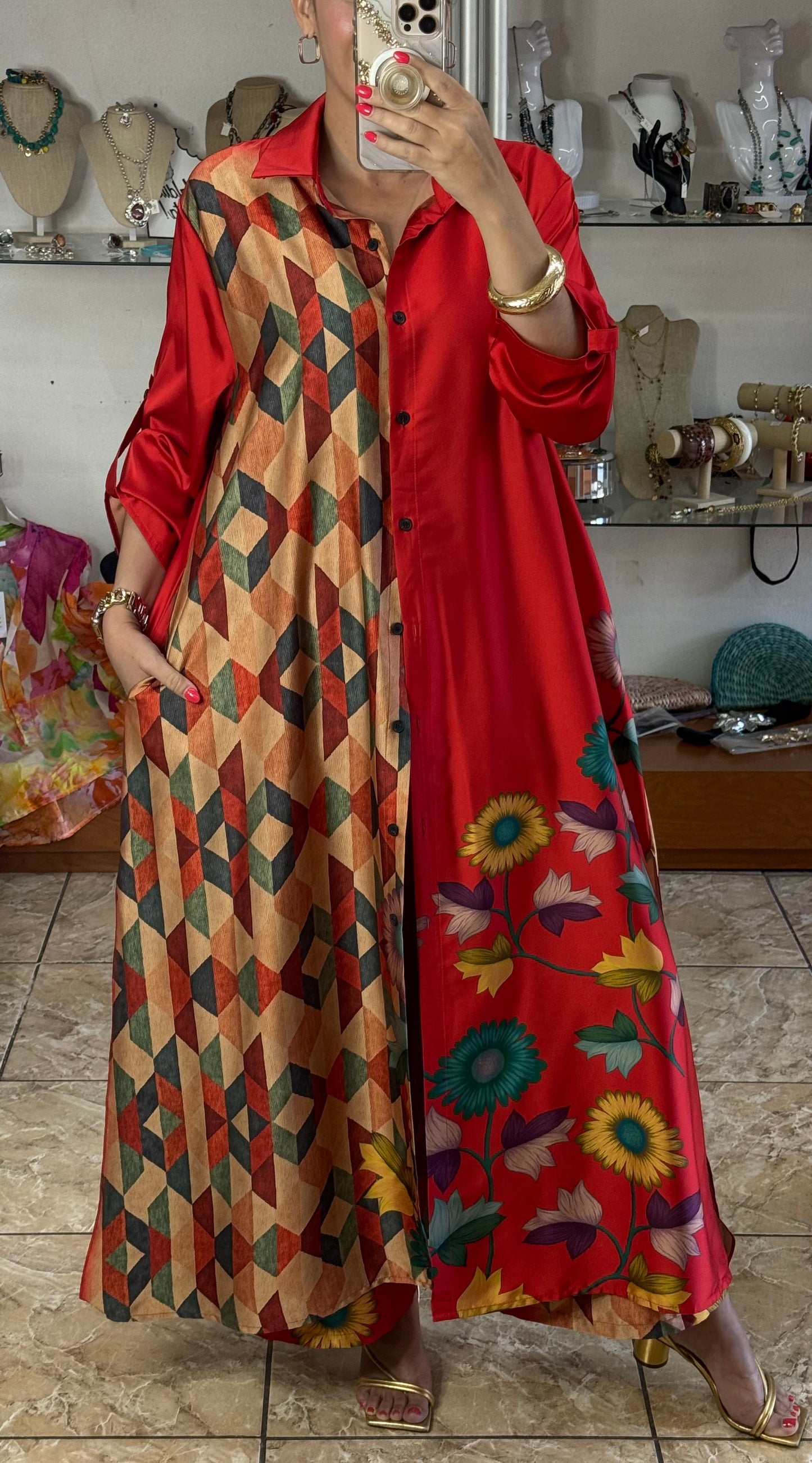 Mix Print OS Silk Top/Dress & Pant Set (NO RETURNS OR EXCHANGE)