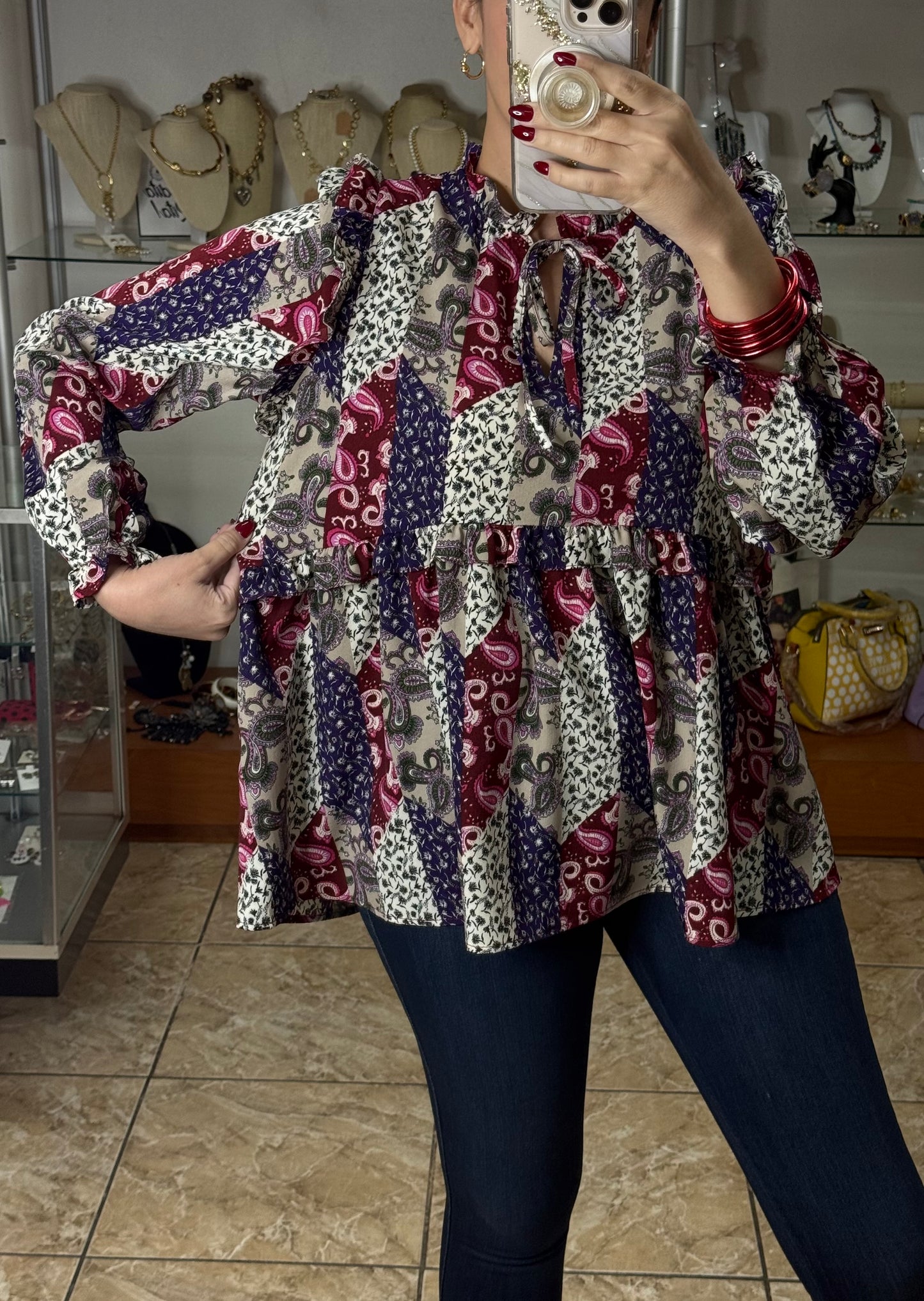 Long Sleeves Paisley Mix Top (FINAL SALE)