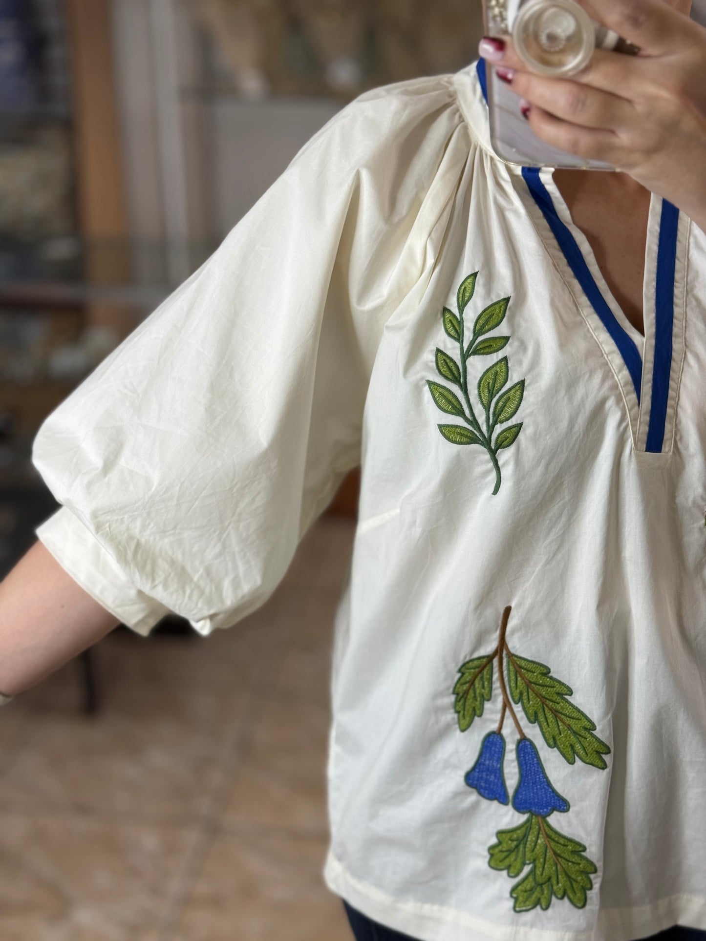 Cream Floral Embroidered Top
