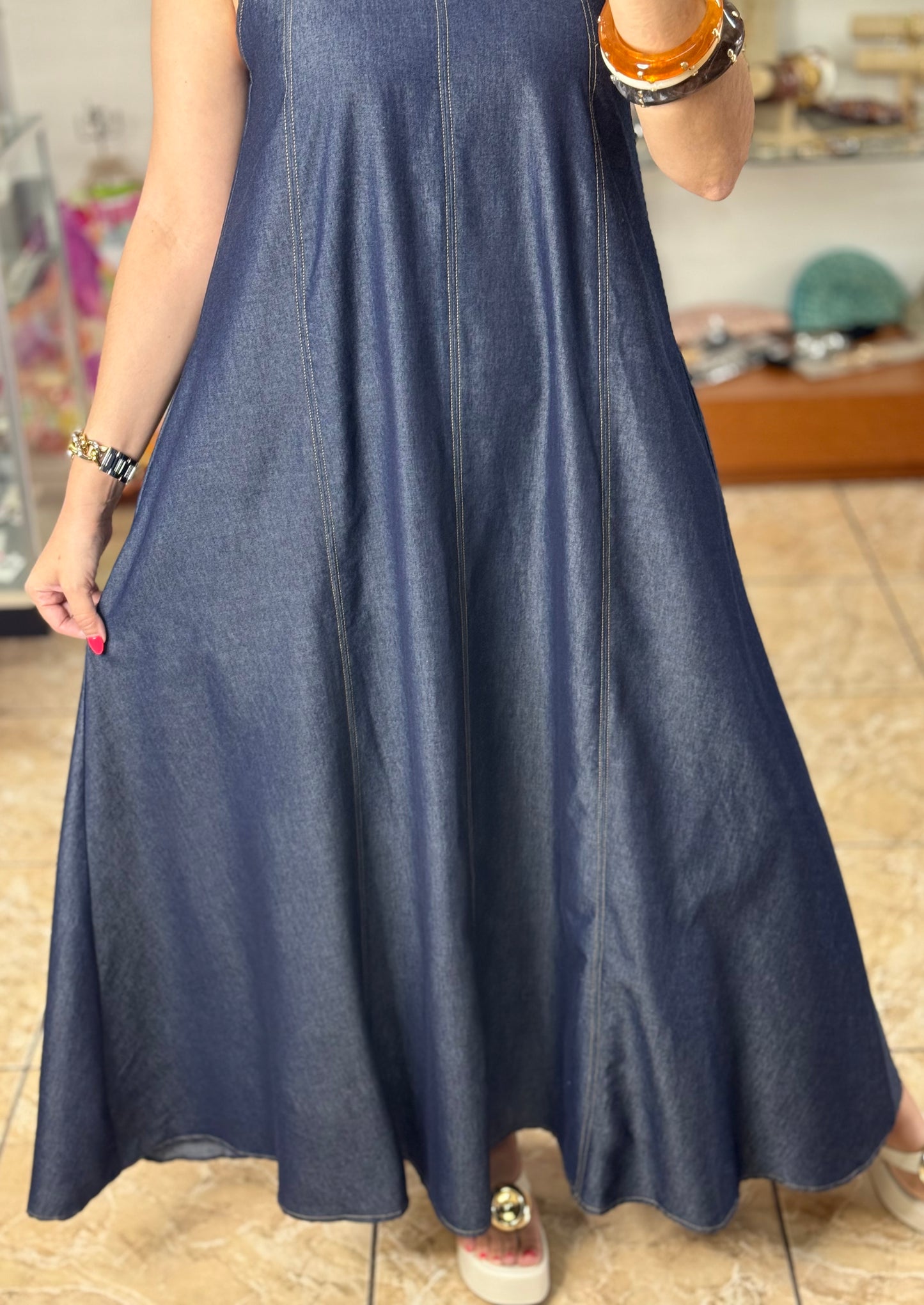 Halter Denim Maxi Dress
