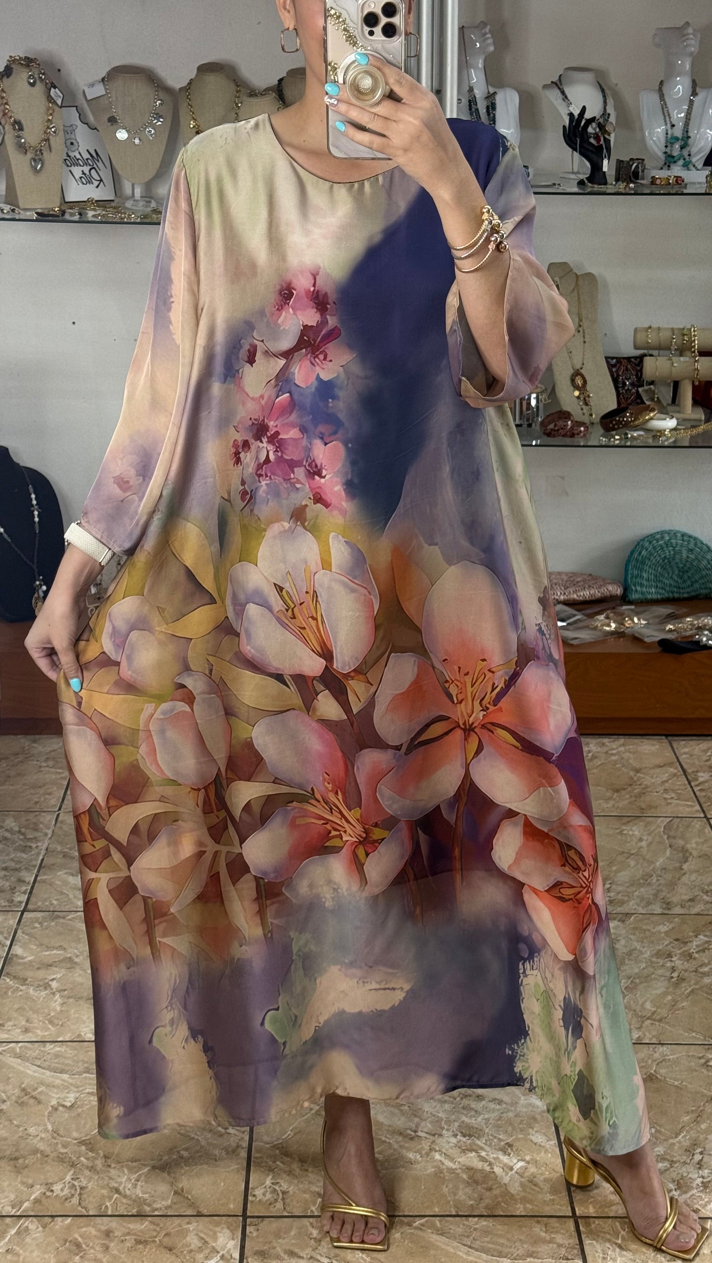 OS Floral Silk Maxi Dress (NO RETURNS OR EXCHANGE)