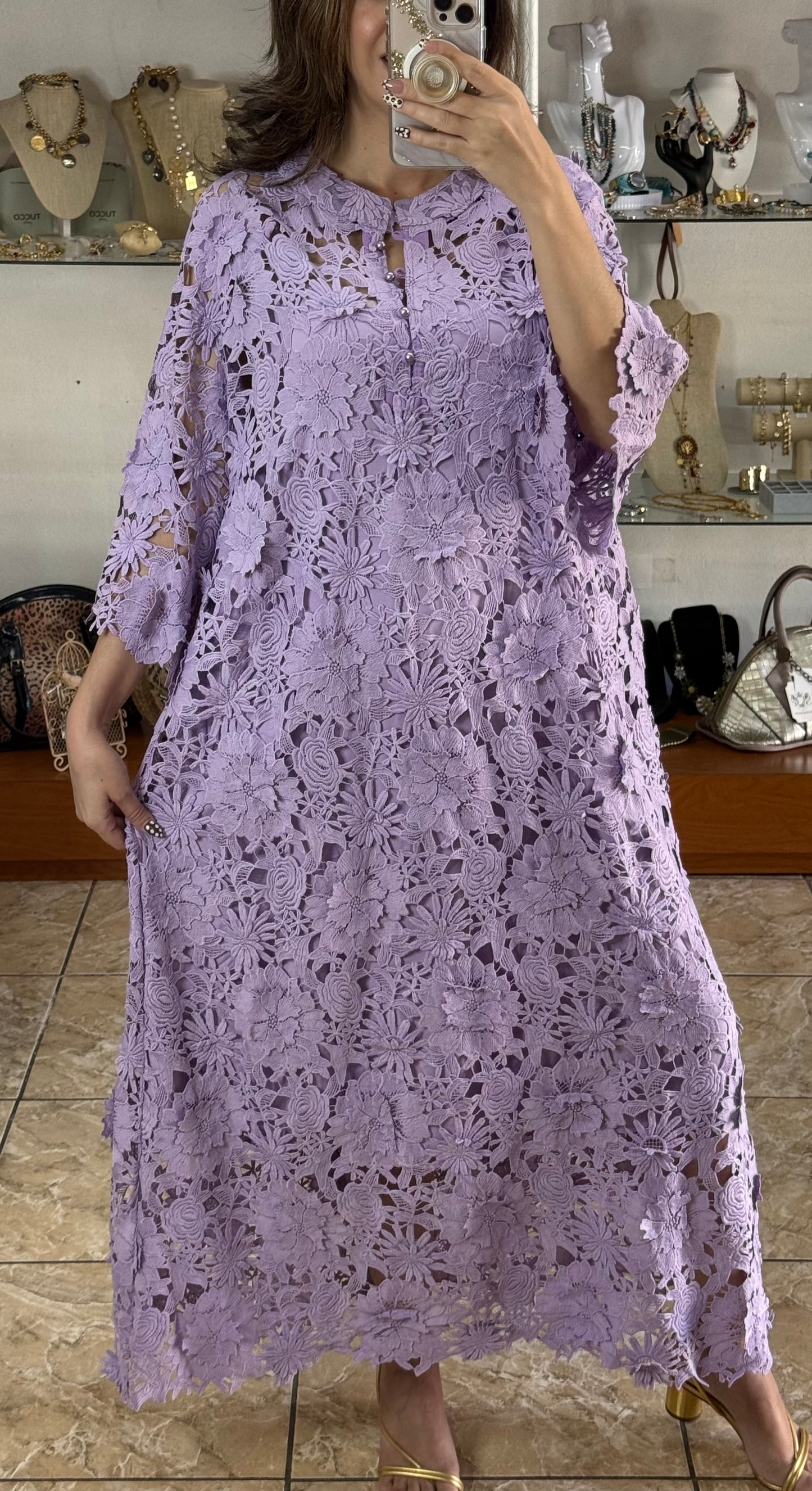 Floral Appliqué OS Maxi Dress (NO RETURNS OR EXCHANGE)