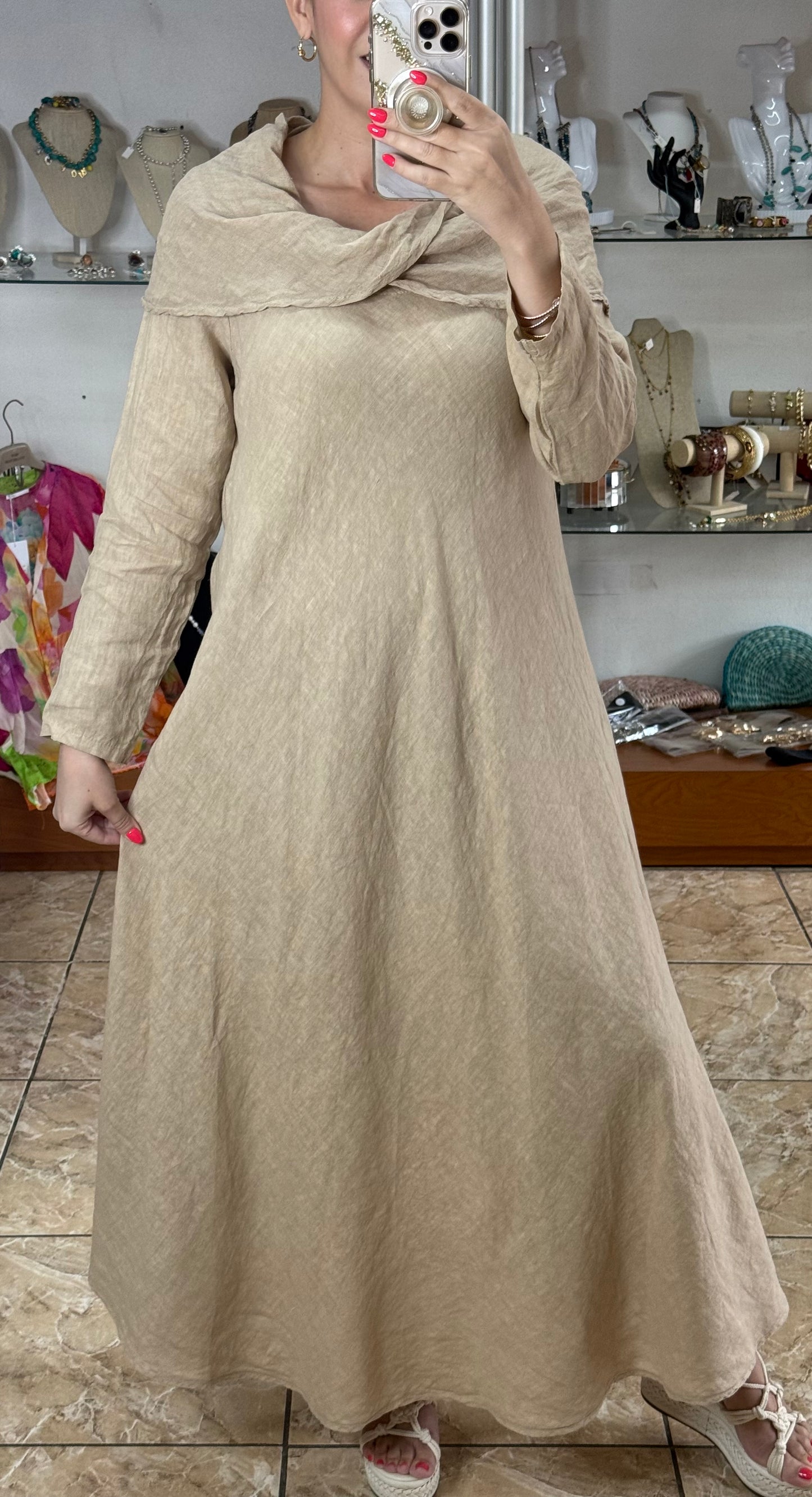 Marena OS Maxi Linen Dress (NO RETURNS OR EXCHANGE)
