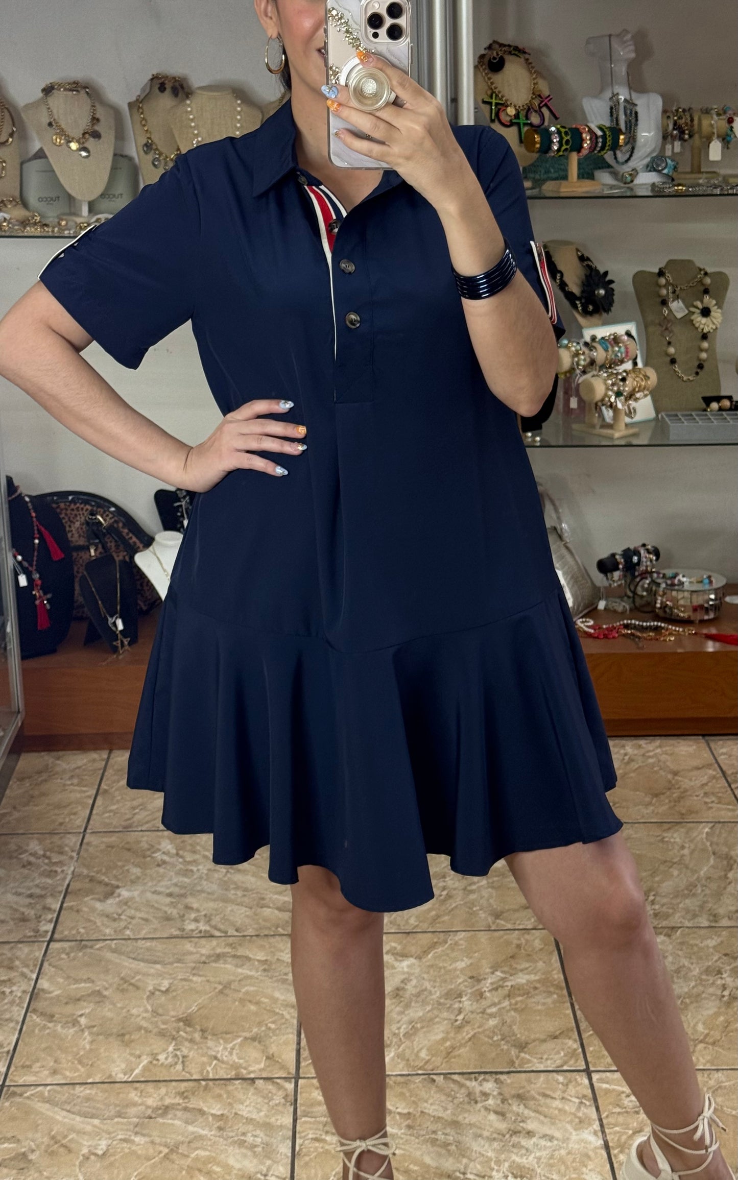 Navy Blue/Red Details Dress