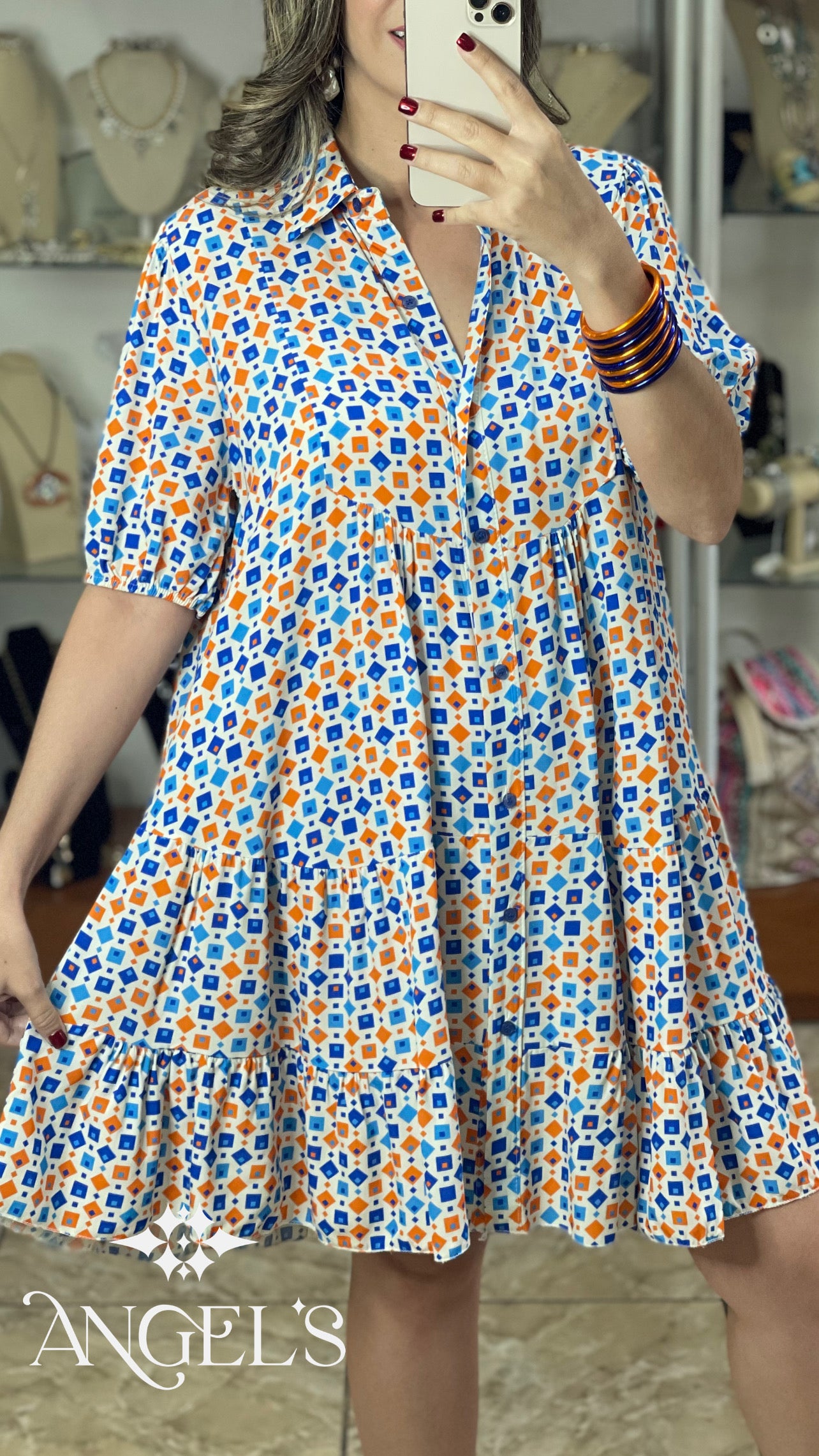 Little Squares Button Down OS Dress