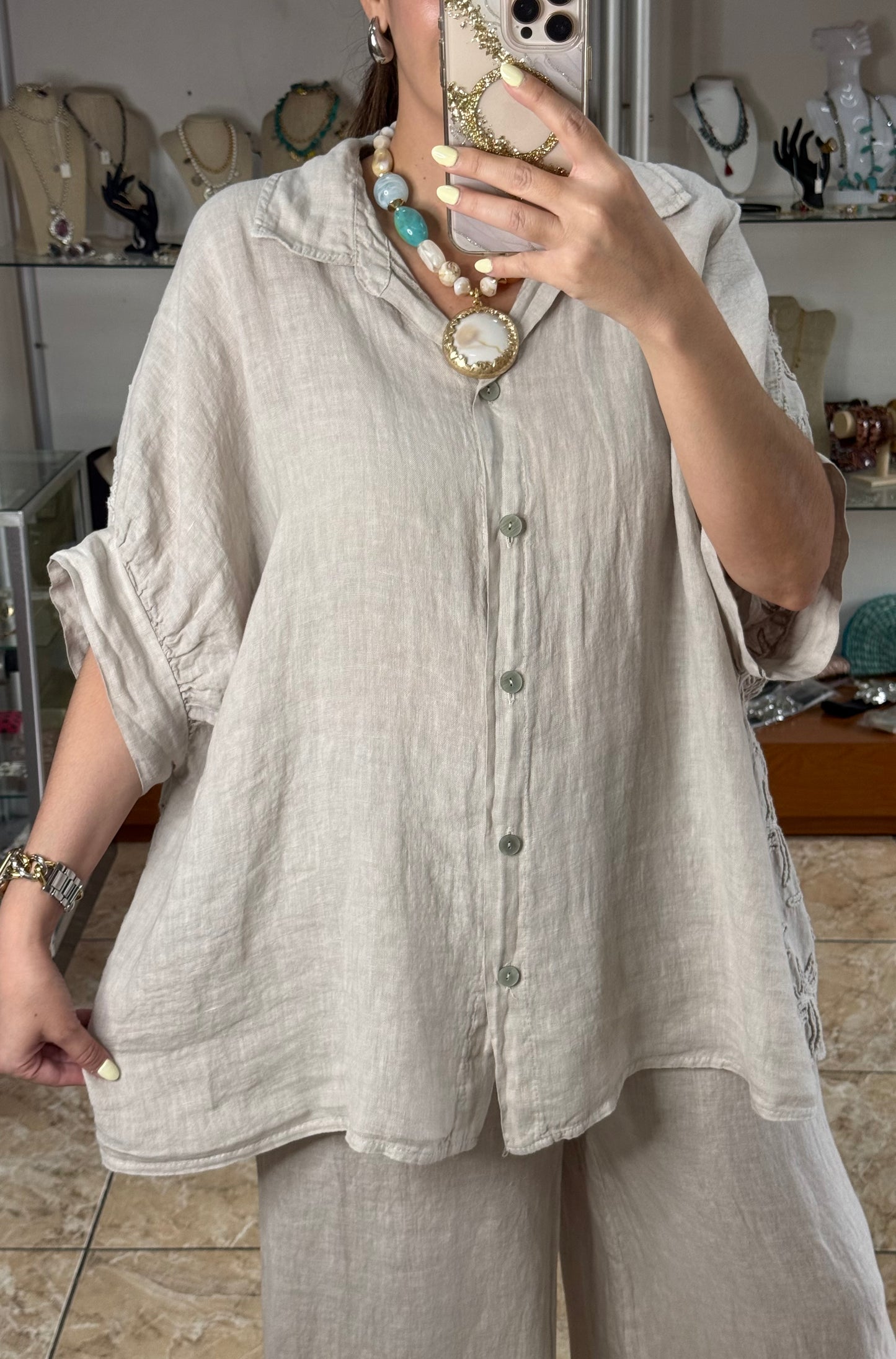 Linen/Cotton Embroidered Back Top (NO RETURNS OR EXCHANGE) (PANT SOLD SEPARATELY)