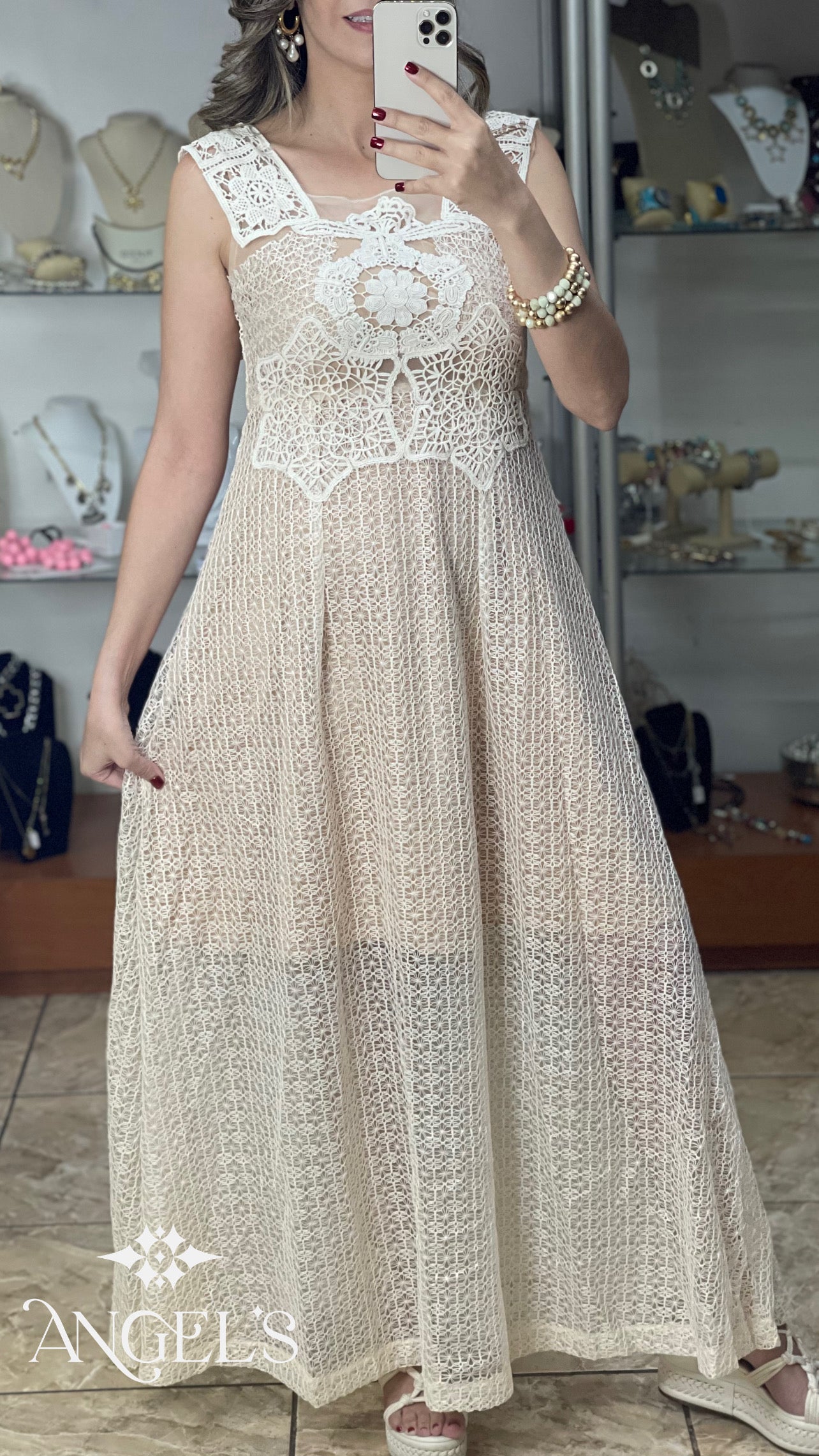 Crochet and Lace Details Maxi Dress