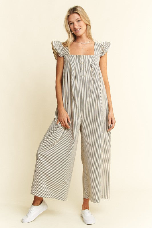 Sleeveless Stripes Jumpsuit (PLUS)