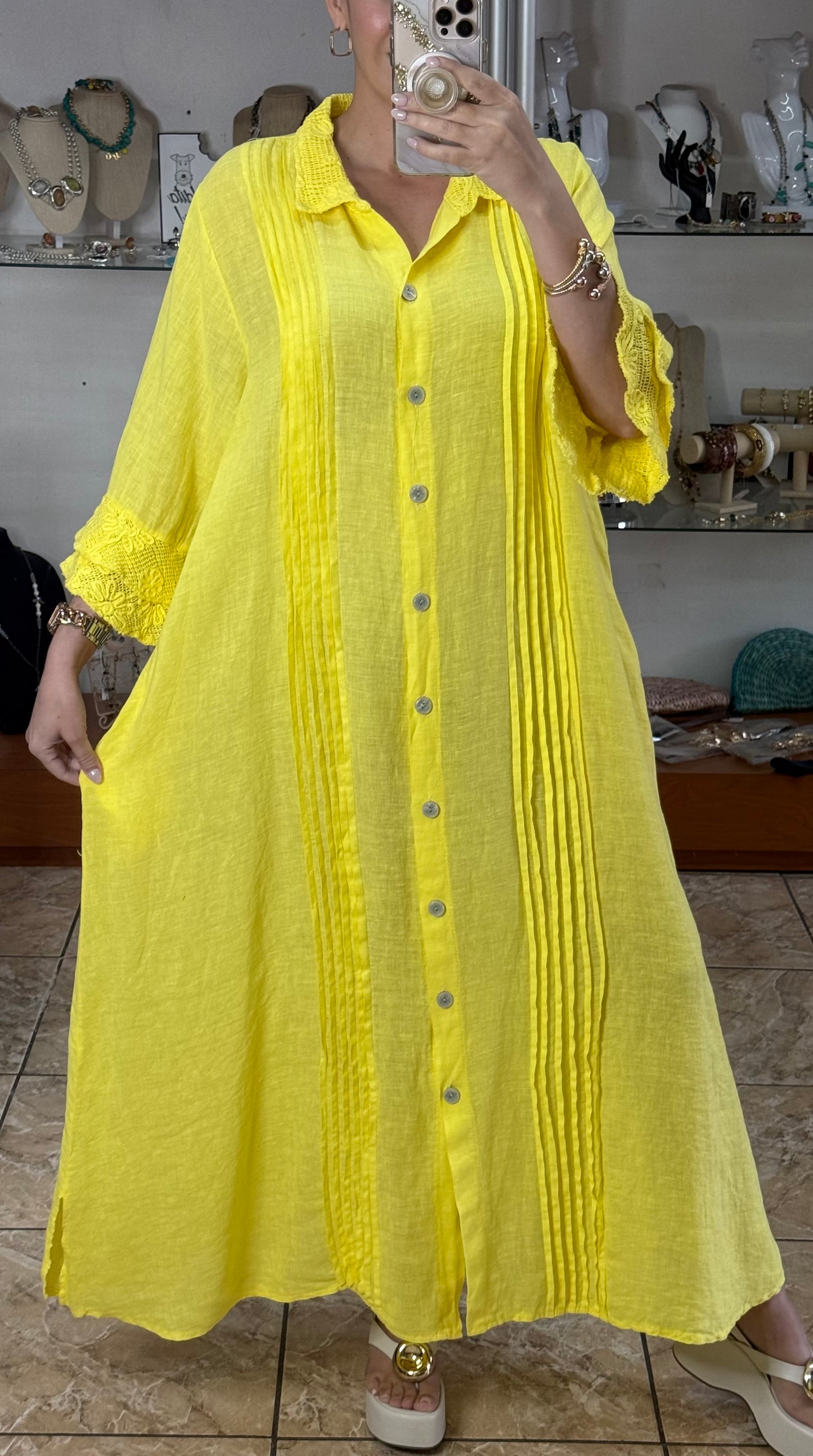 Camelia OS Linen Maxi Dress (NO RETURNS OR EXCHANGE)