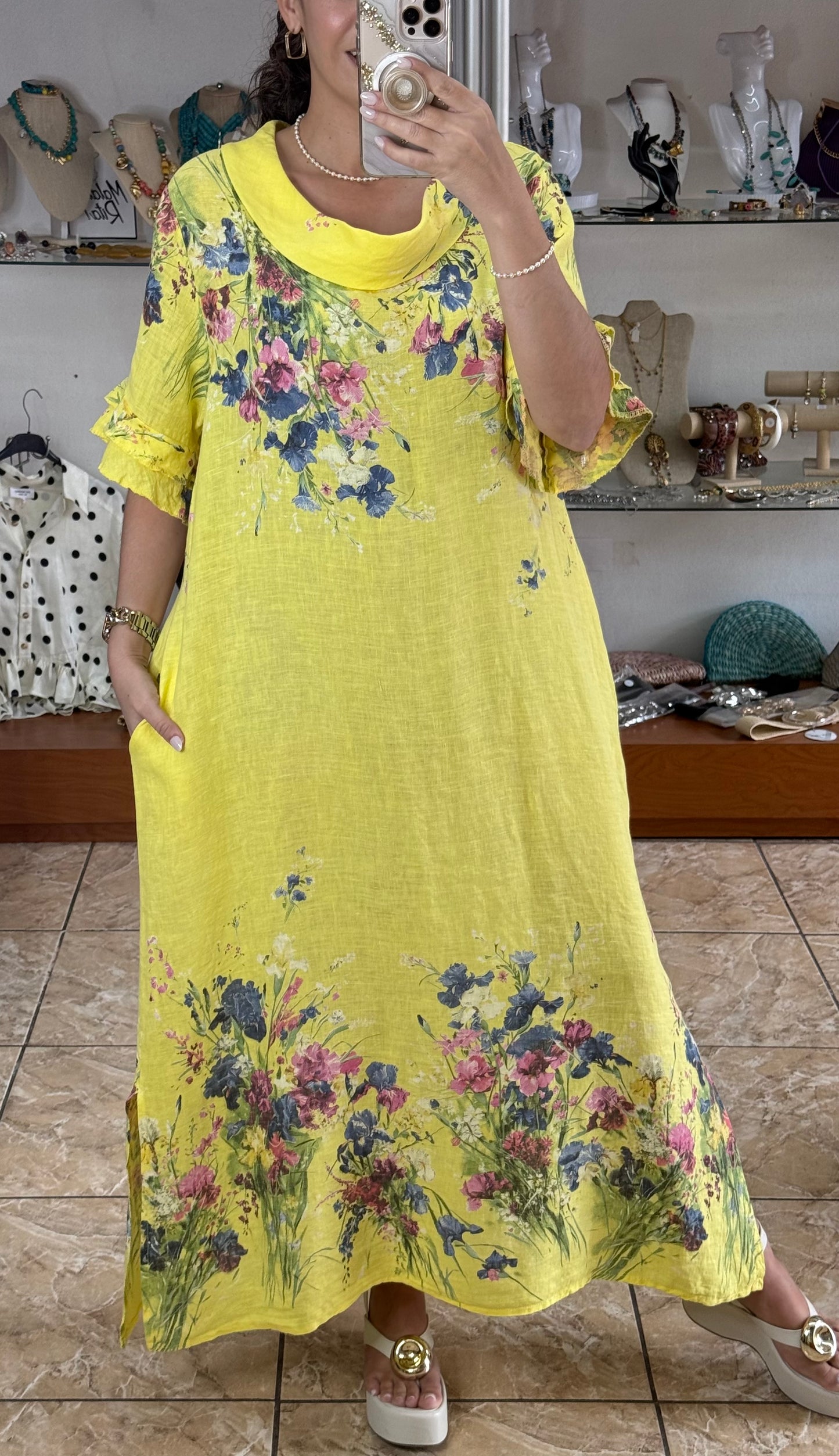 Yellow Floral OS Maxi Dress (NO RETURNS OR EXCHANGE)