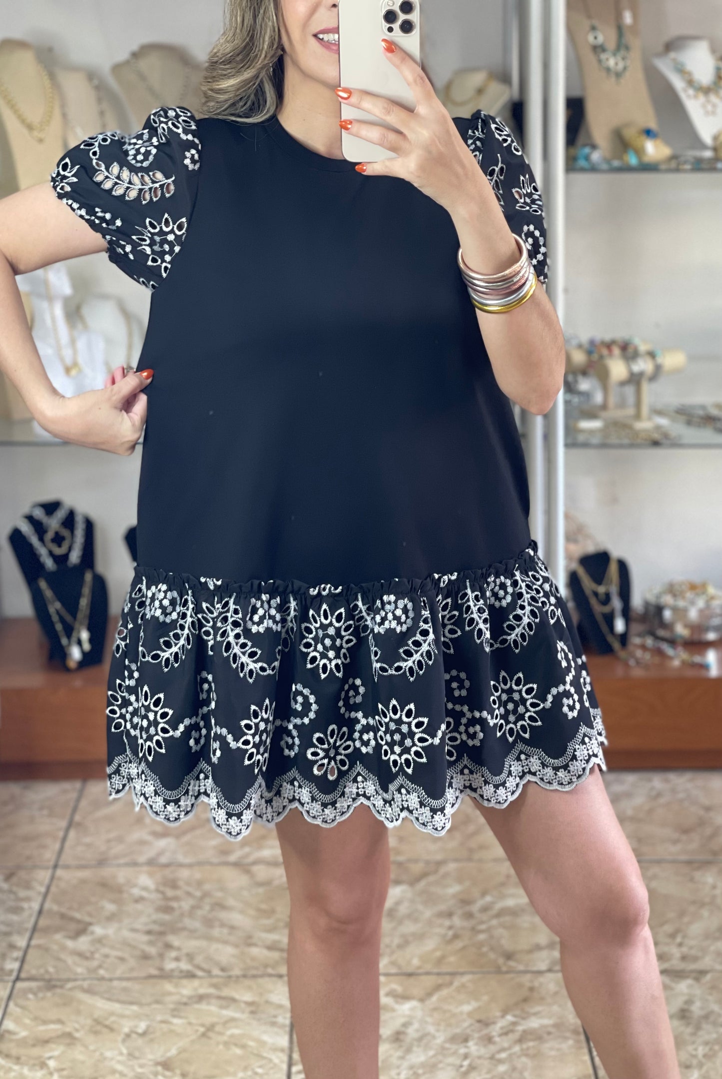 Black Eyelet Mini Dress