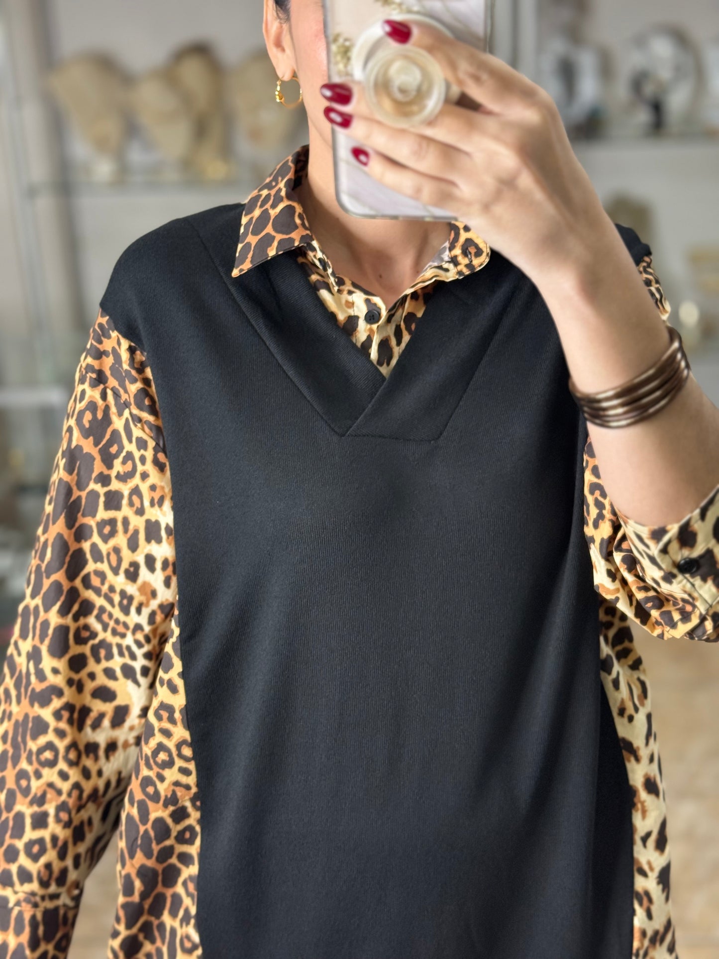 Black Sweater/Leopard Mini Dress