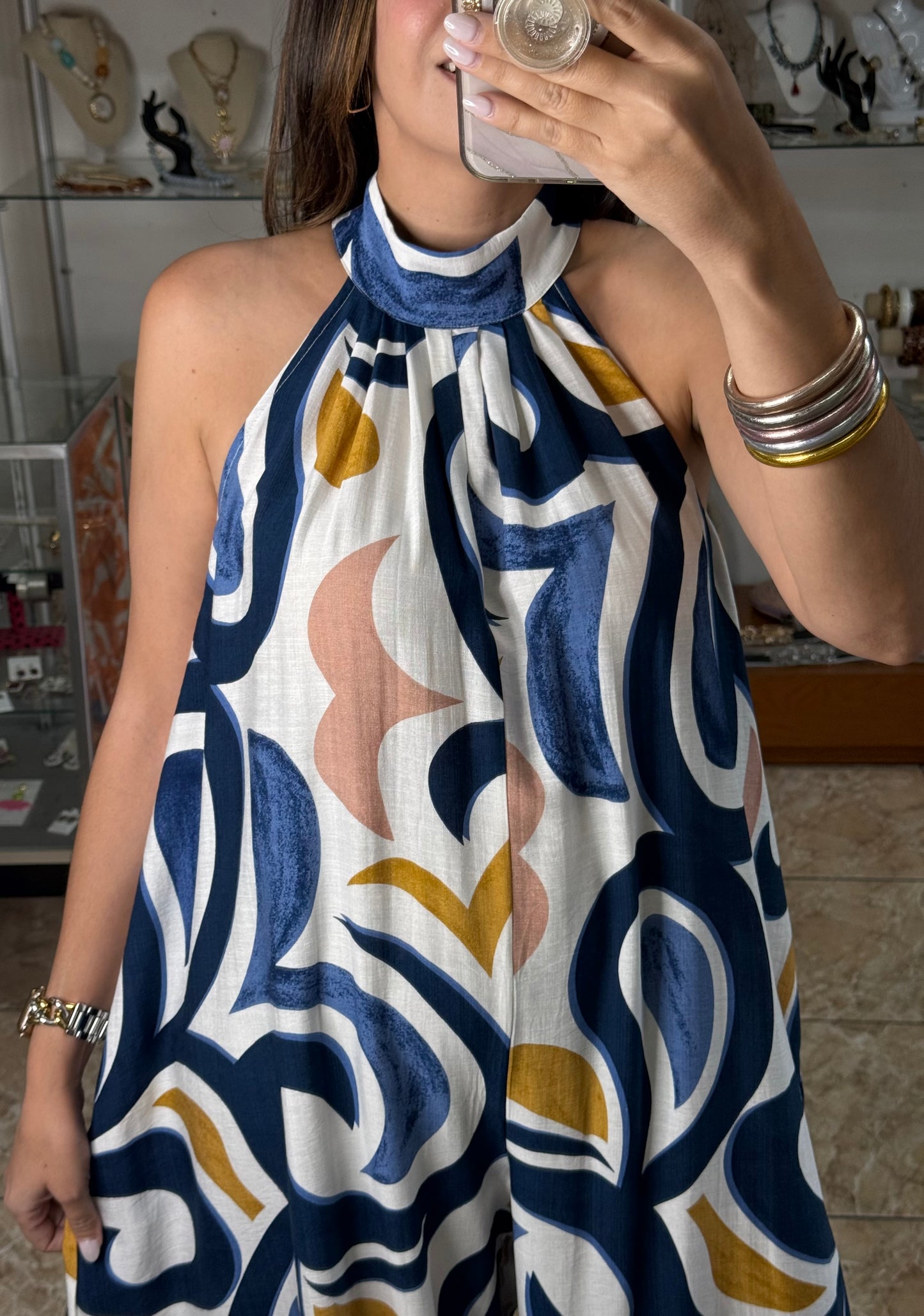 Blue Mix Halter Jumpsuit