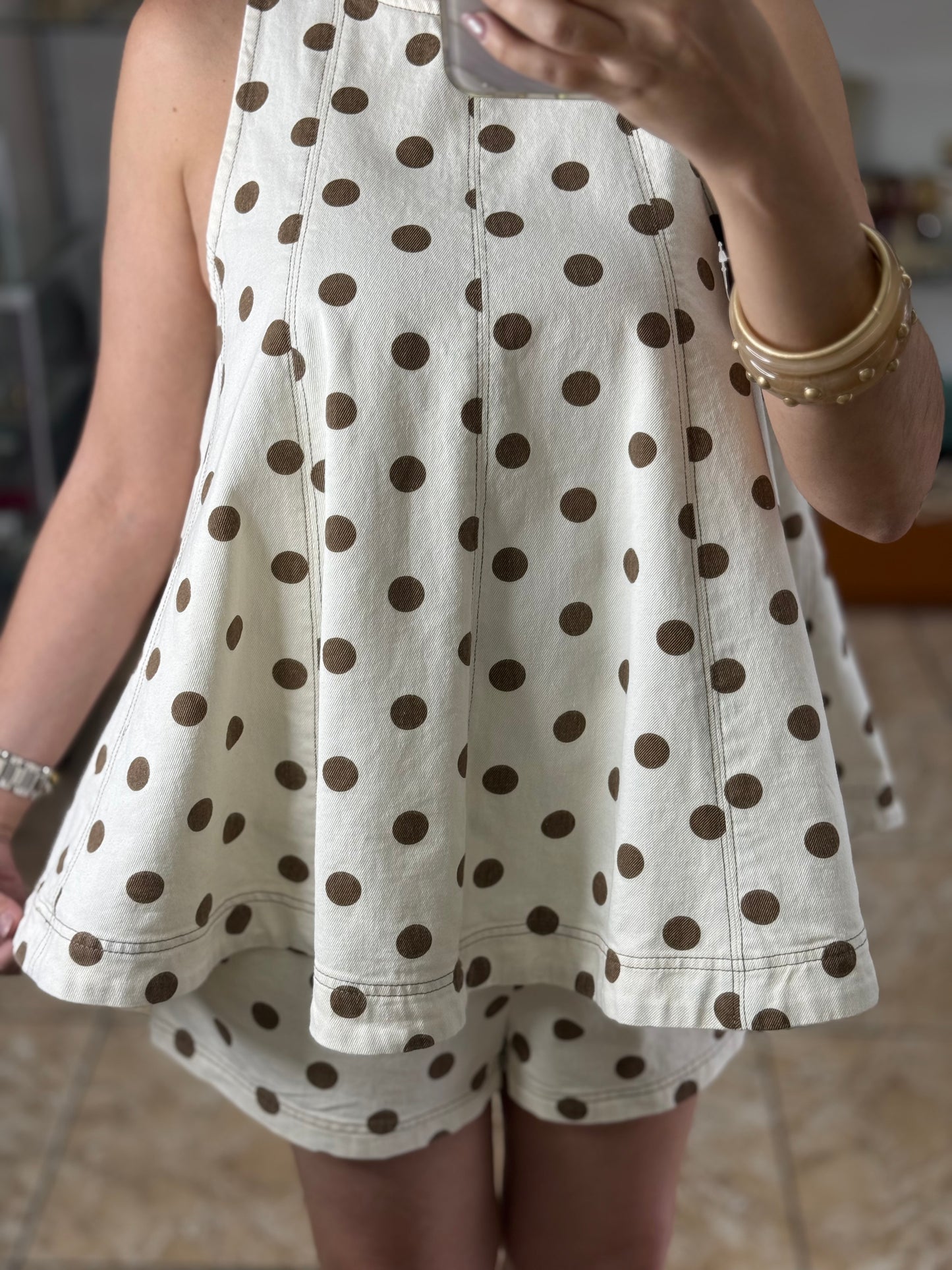 Sleeveless Top & Short Polkadot Denim Set