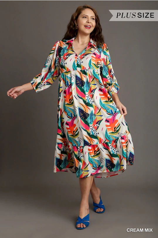 Tropical Print Midi Dress