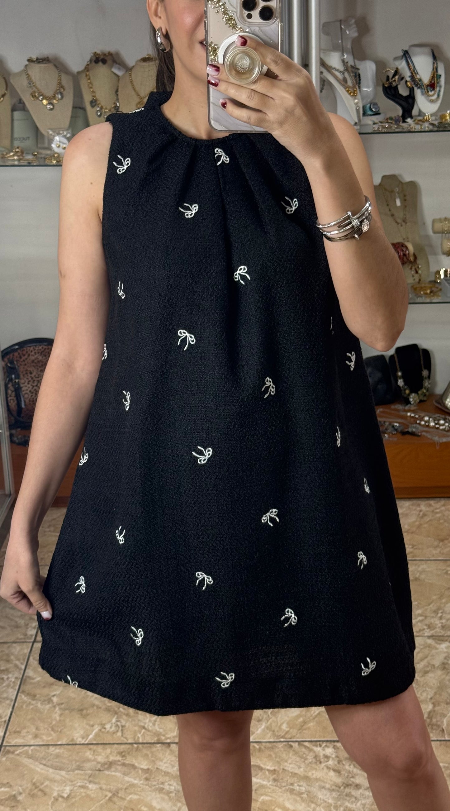 Black/White Ribbons Mini Dress