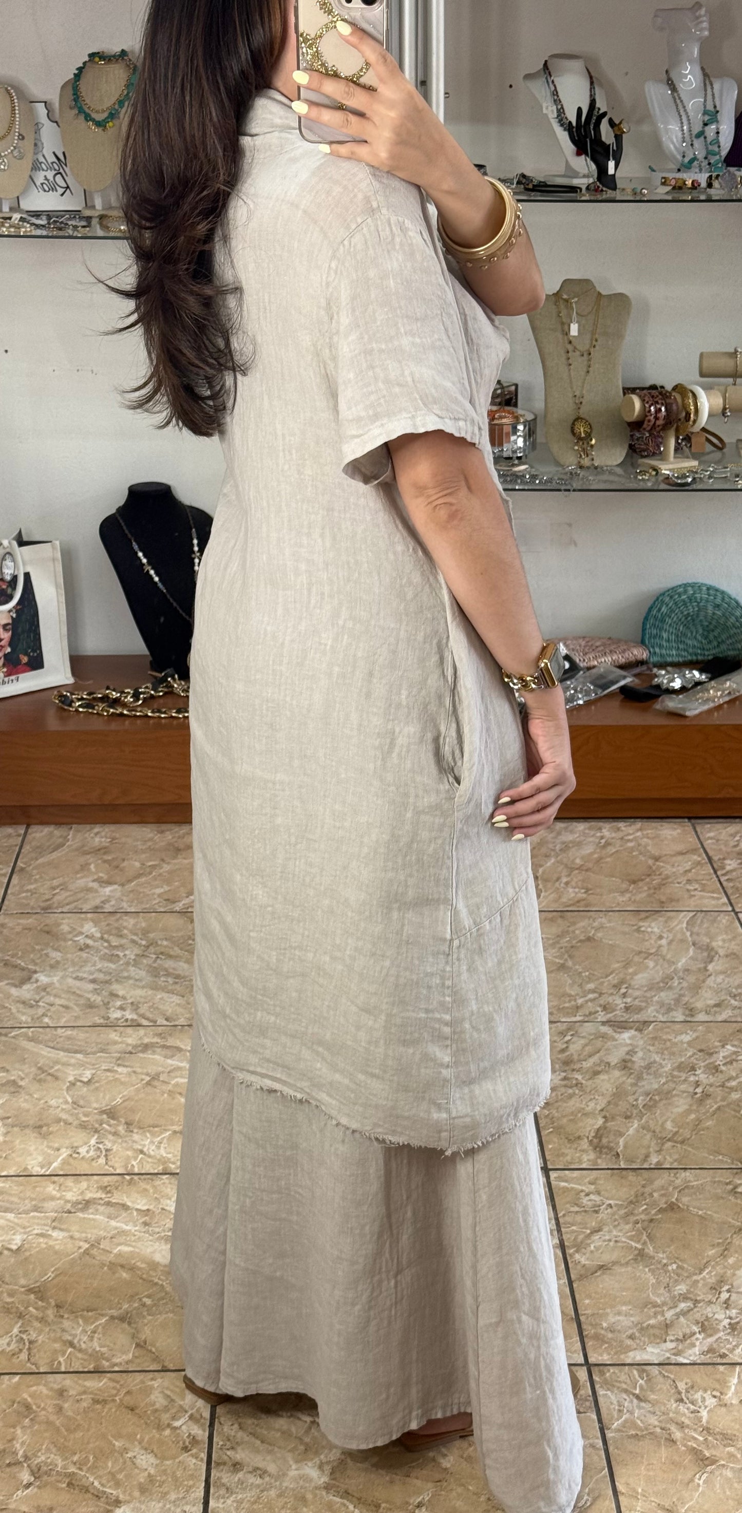 Long Top & Pant OS Linen Set (NO RETURNS OR EXCHANGE)