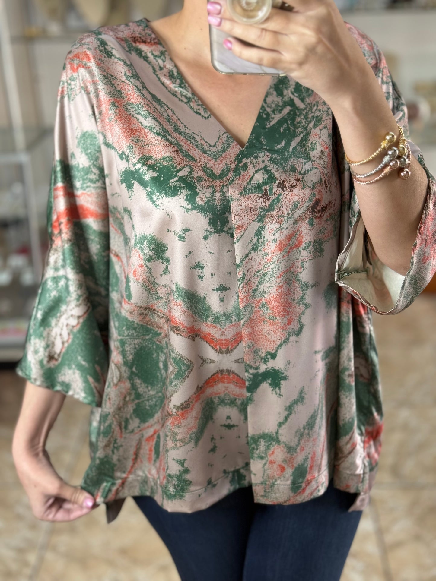 Taupe Marble Print Tunic Top