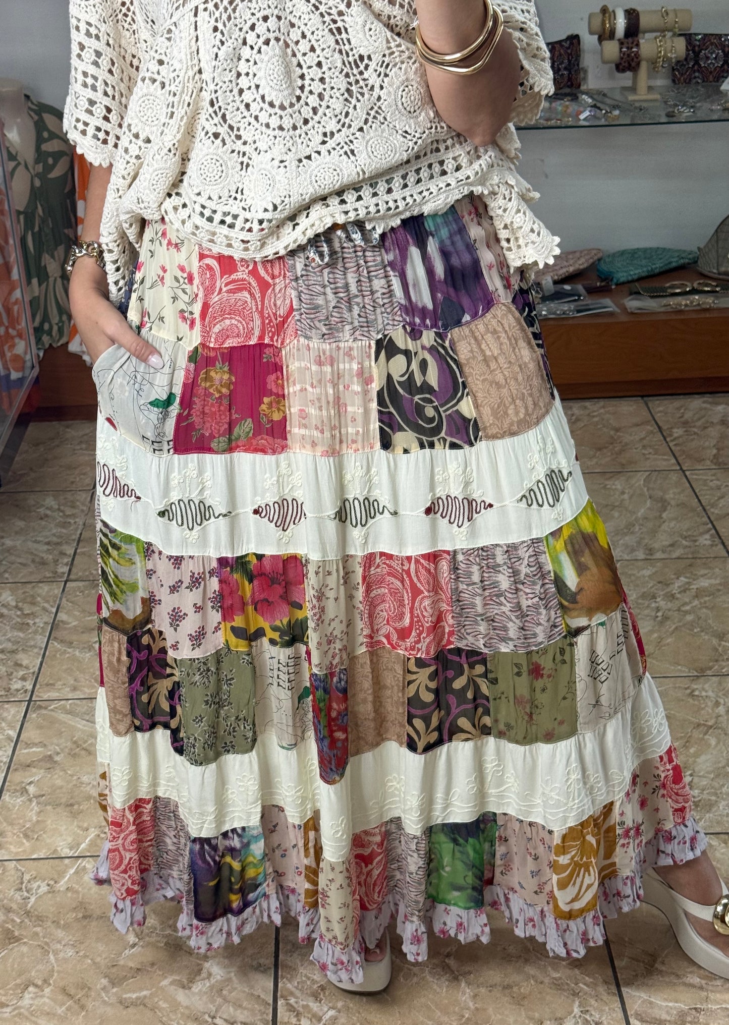 Patches Maxi Skirt