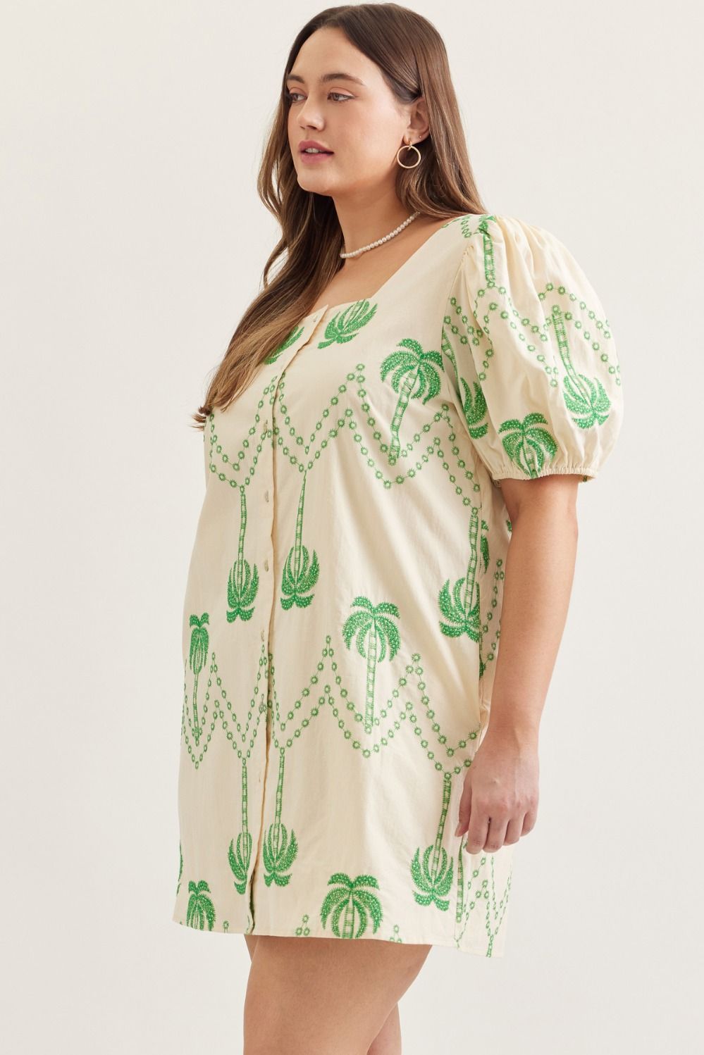 Palm Tree Embroidered Mini Dress (PLUS)