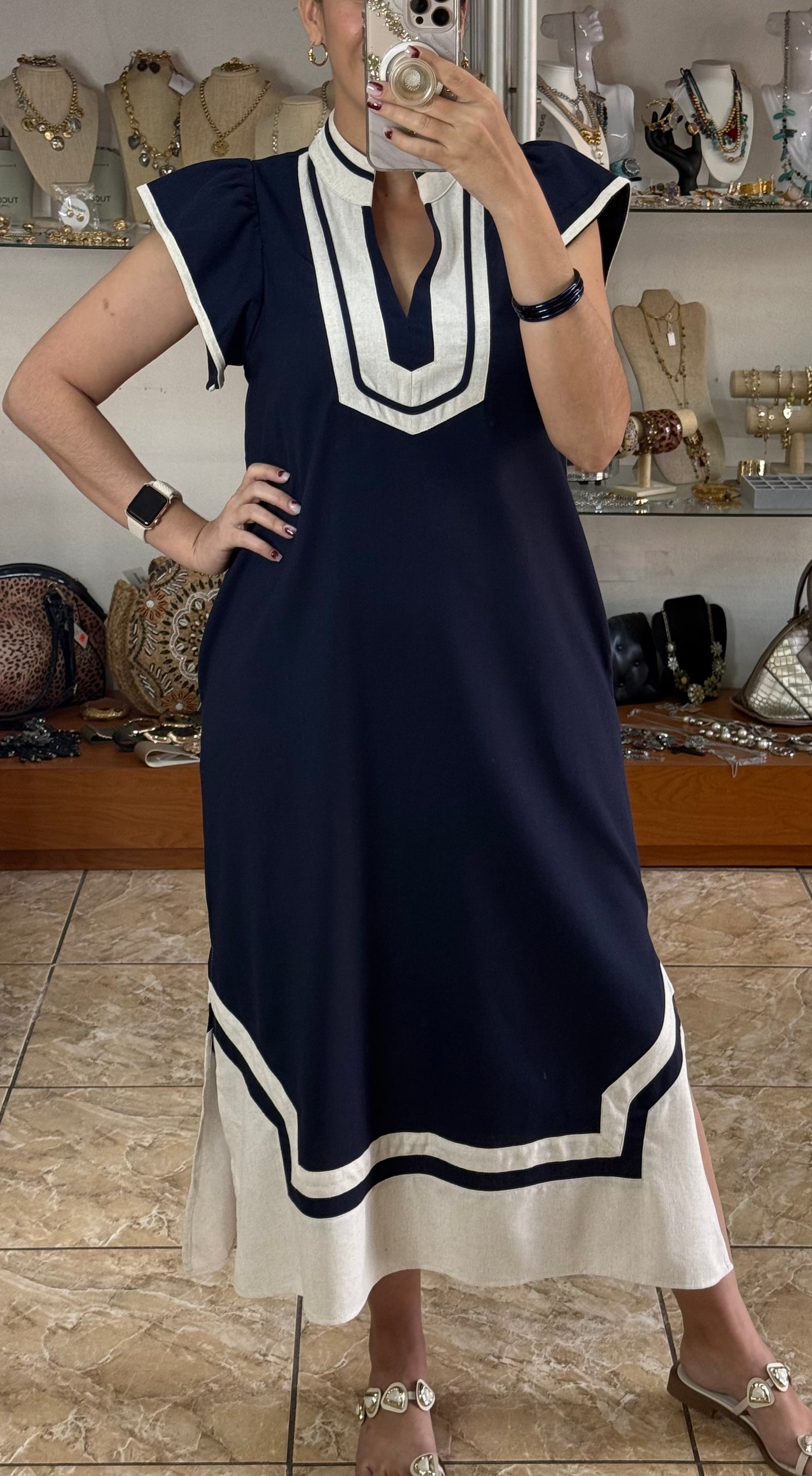 Navy Mix Midi Dress