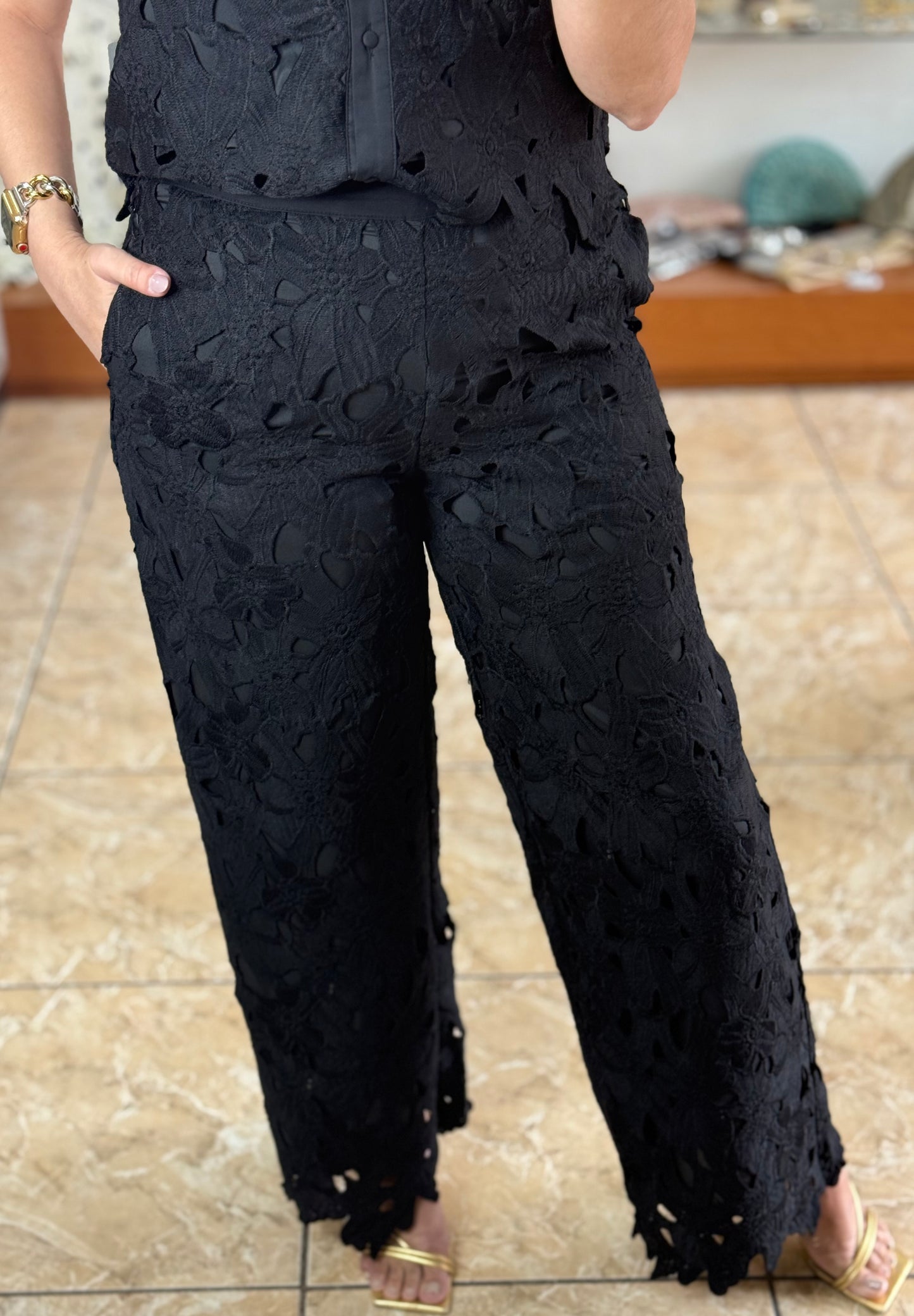 Black Lace Top and Pant Set