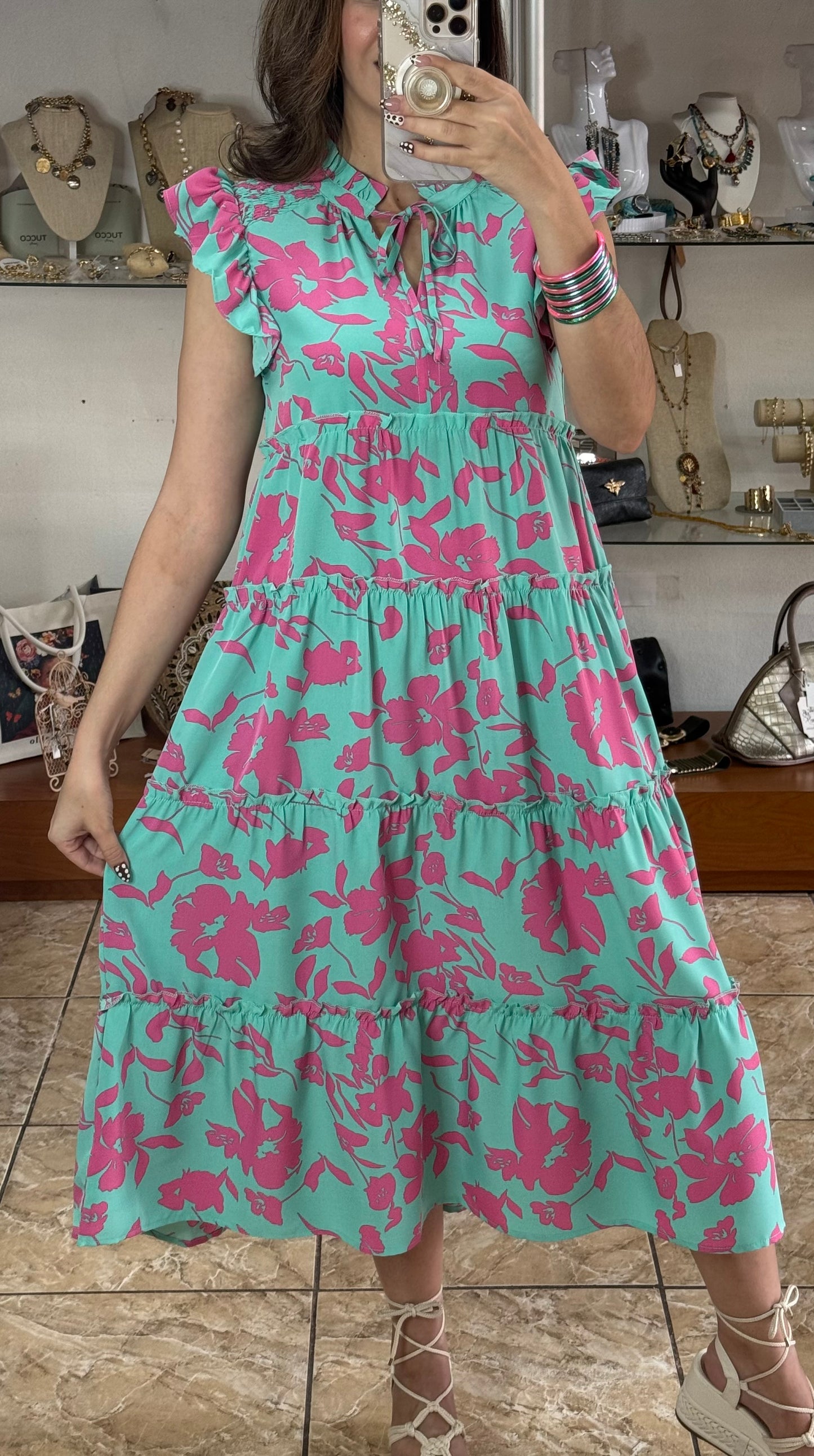 Cotton Candy Mix Floral Midi Dress