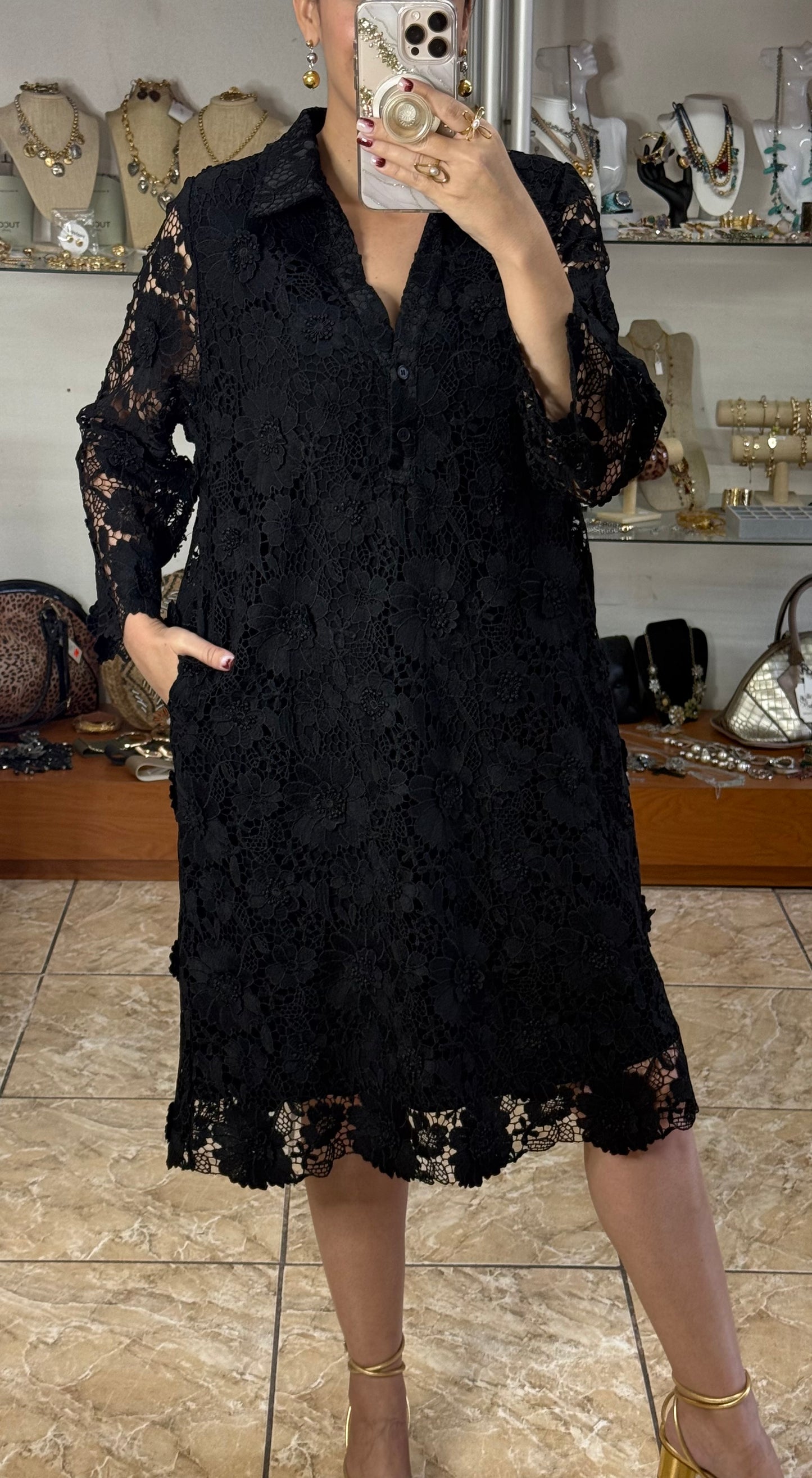 Floral Appliqué OS Midi Dress (FINAL SALE)
